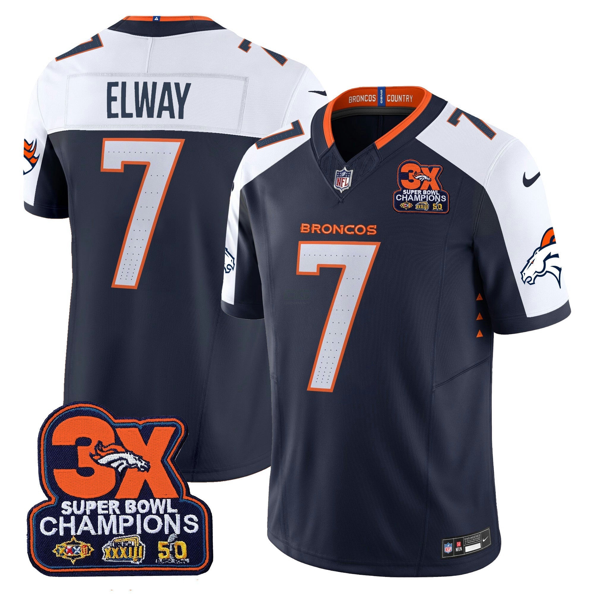 Camisa NFL Men’s Denver 3-Time Champions Patch Vapor Limited Jersey