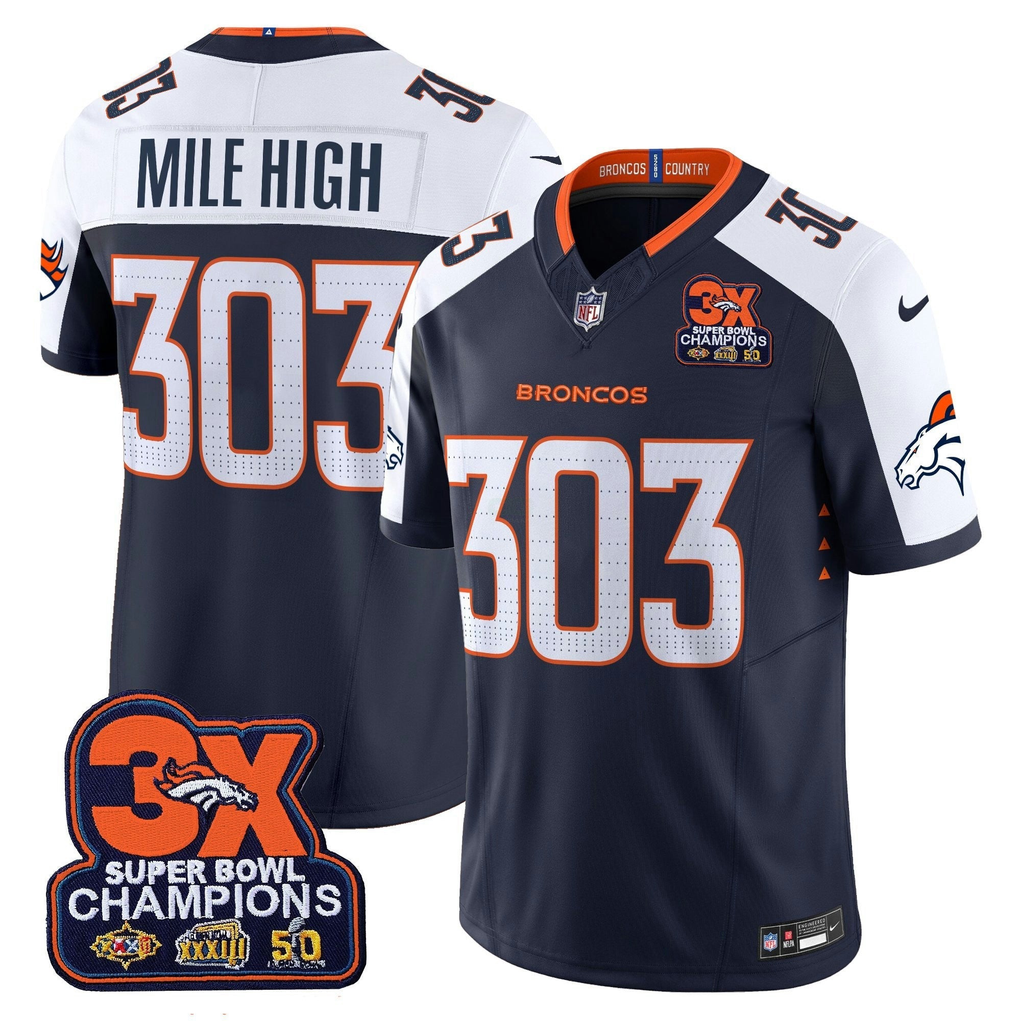 Camisa NFL Men’s Denver 3-Time Champions Patch Vapor Limited Jersey