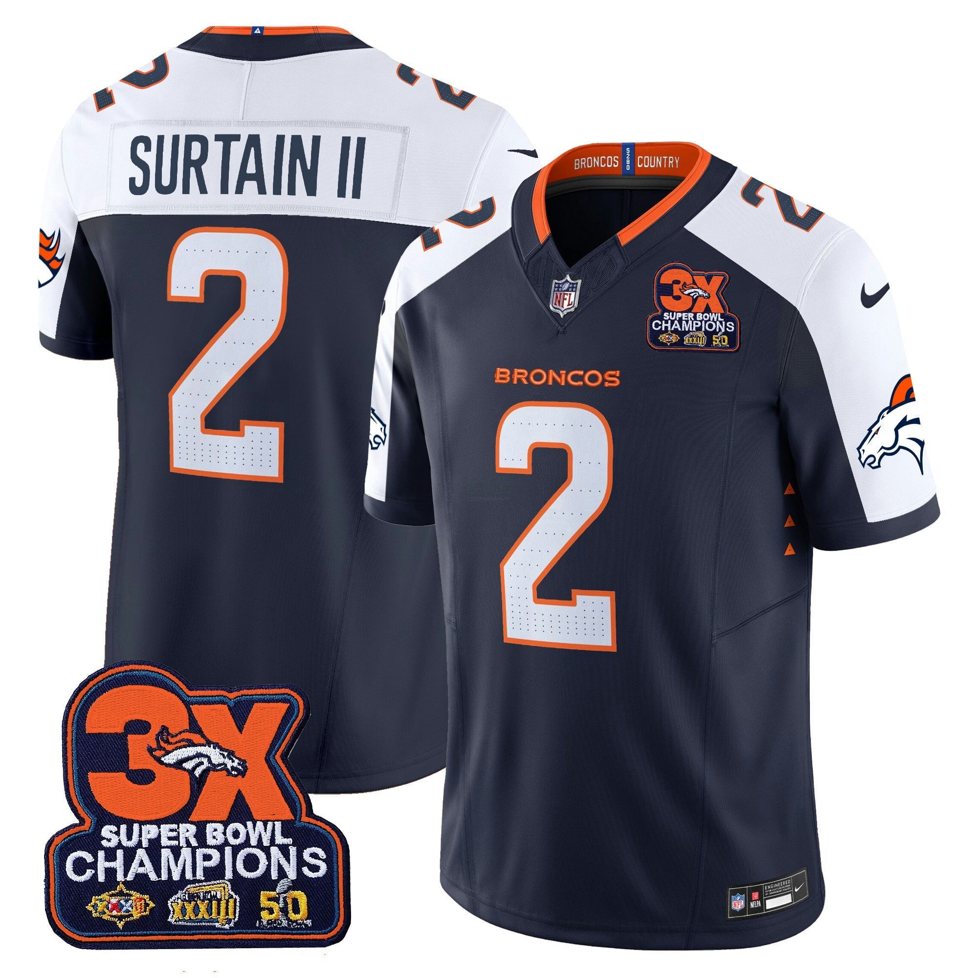 Camisa NFL Men’s Denver 3-Time Champions Patch Vapor Limited Jersey