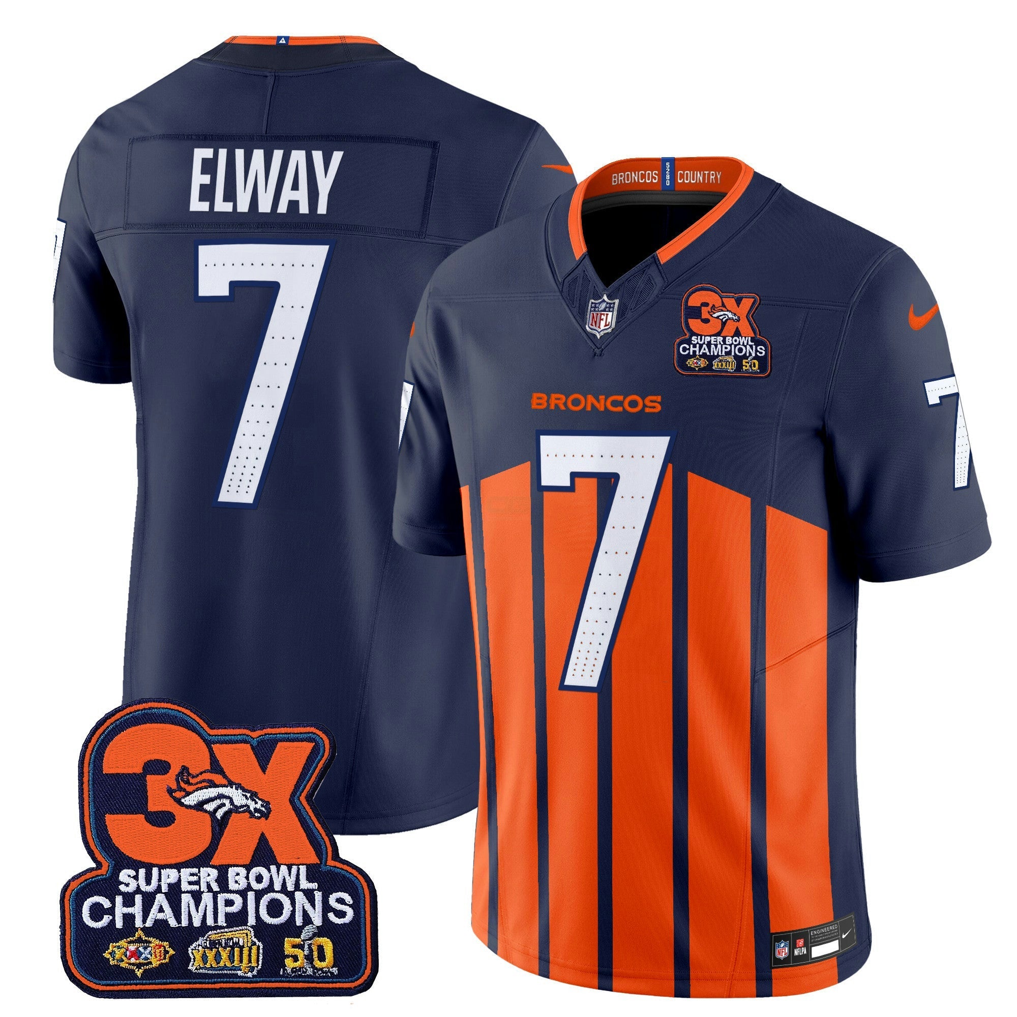 Camisa NFL Men’s Denver 3-Time Champions Patch Vapor Limited Jersey V2