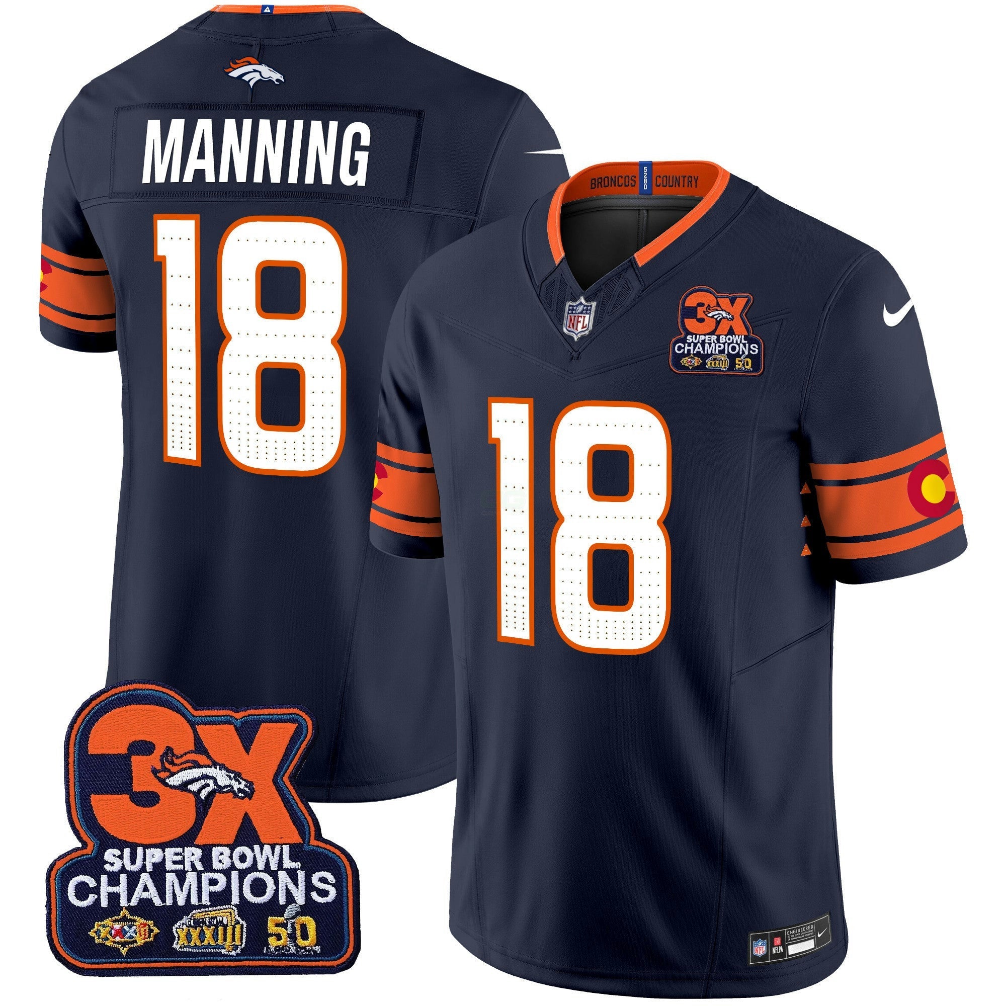 Camisa NFL Men’s Denver 3x Patch “Colorado Flag” Vapor Limited Jersey
