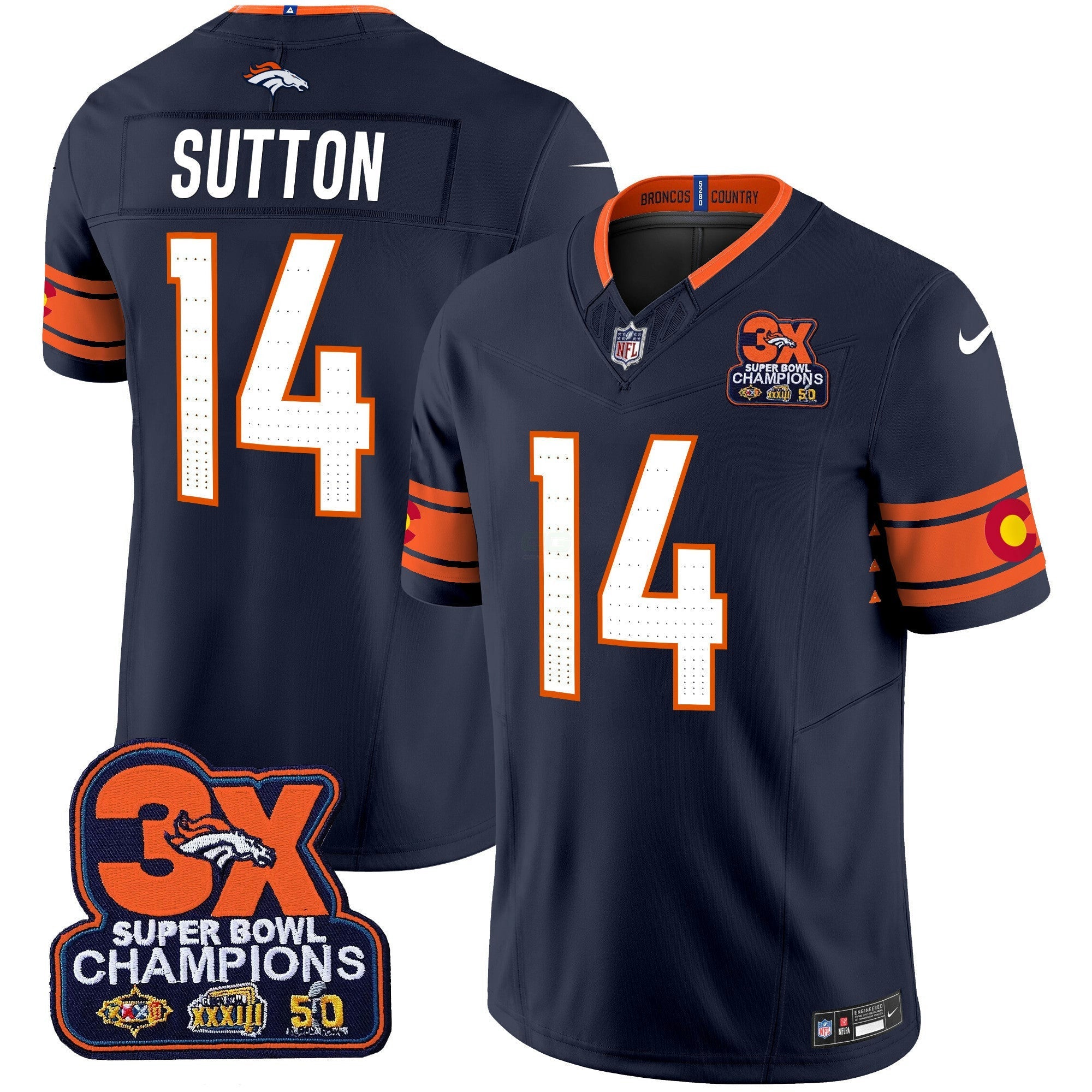 Camisa NFL Men’s Denver 3x Patch “Colorado Flag” Vapor Limited Jersey