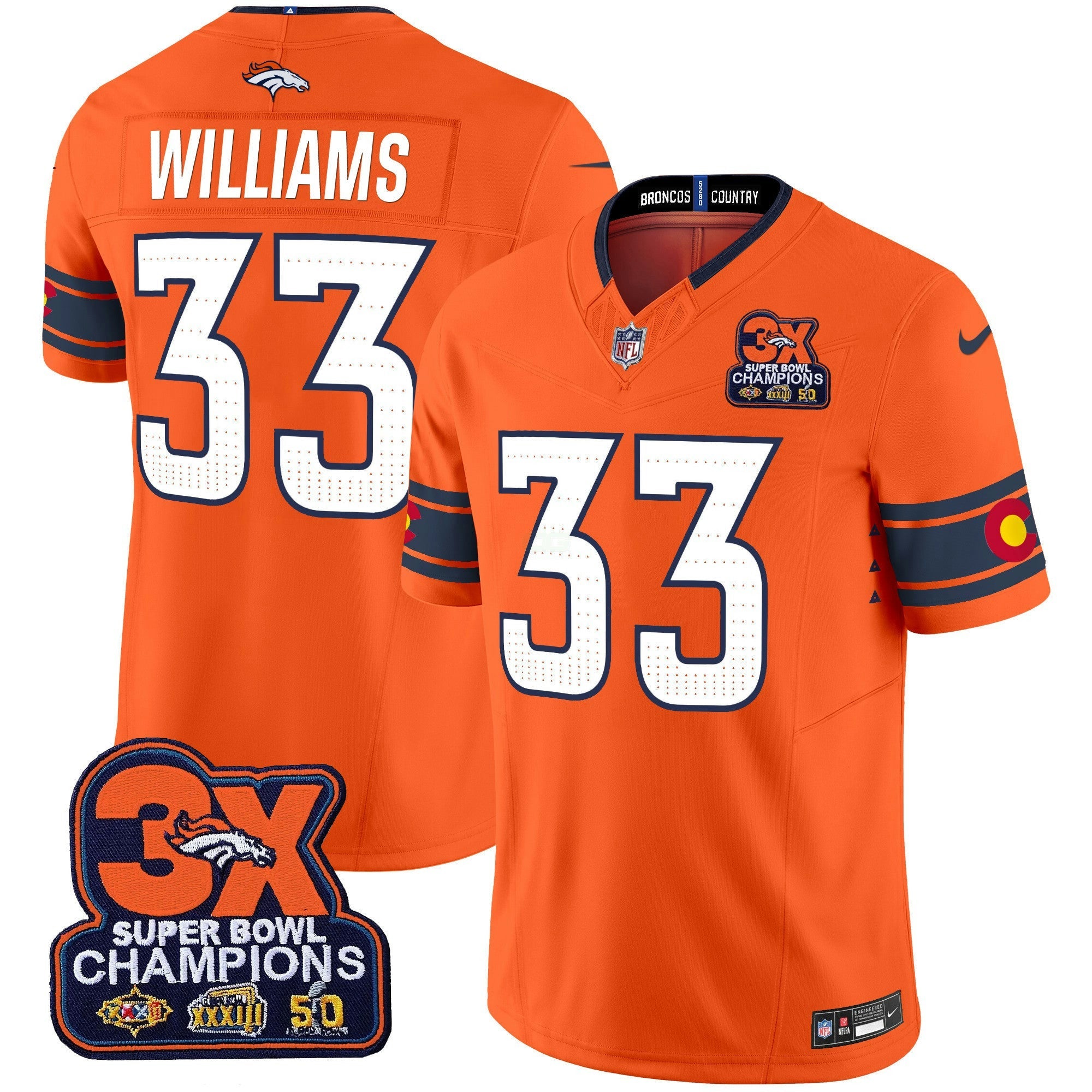 Camisa NFL Men’s Denver 3x Patch “Colorado Flag” Vapor Limited Jersey