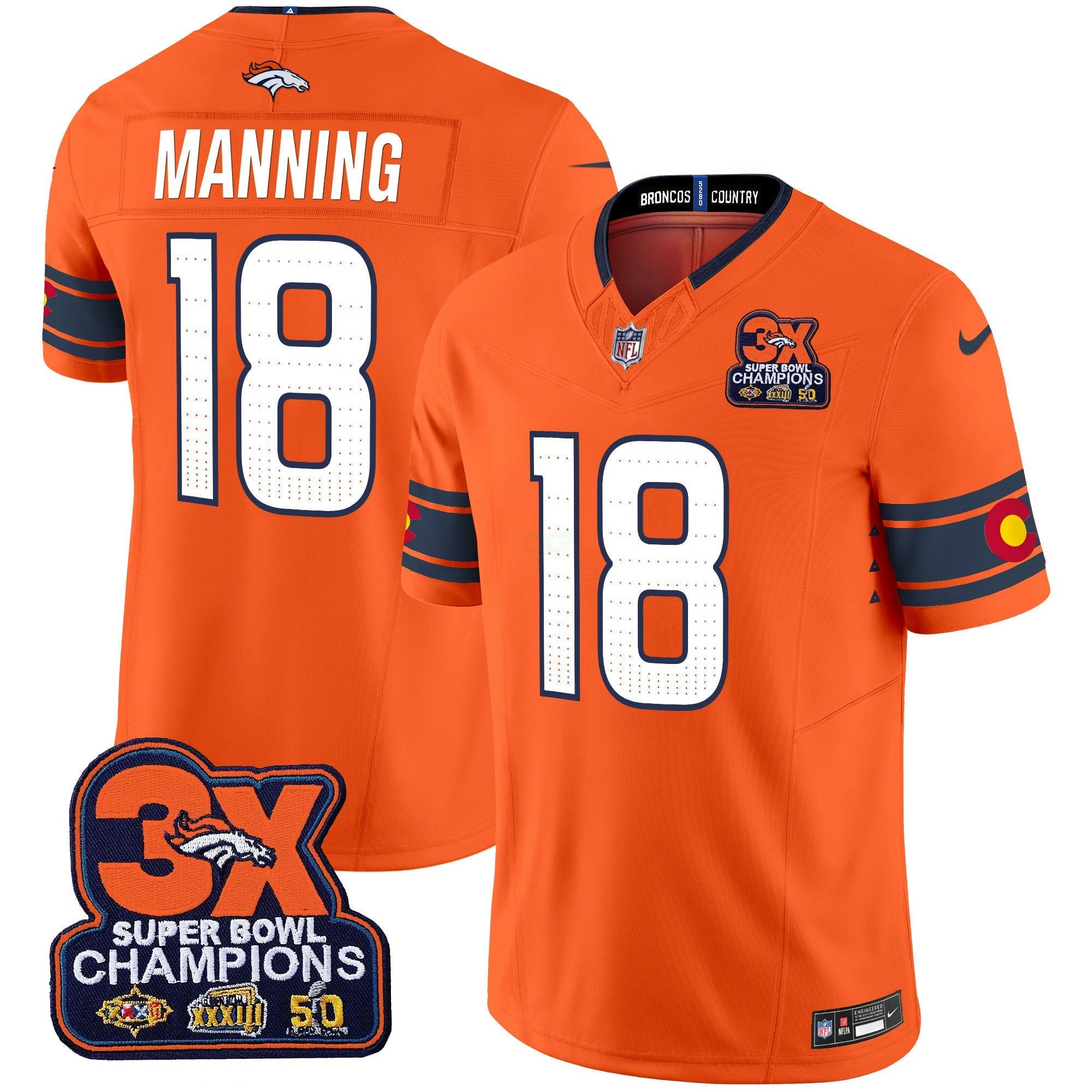 Camisa NFL Men’s Denver 3x Patch “Colorado Flag” Vapor Limited Jersey