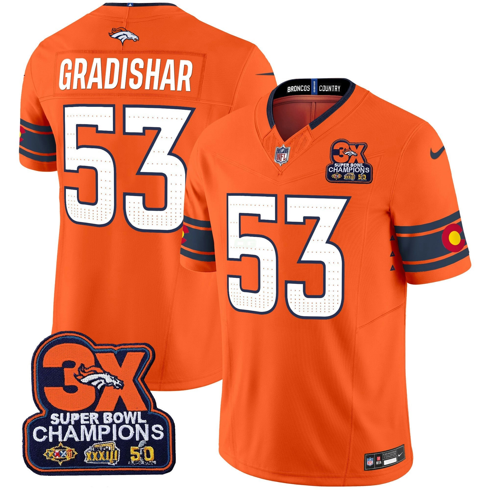 Camisa NFL Men’s Denver 3x Patch “Colorado Flag” Vapor Limited Jersey