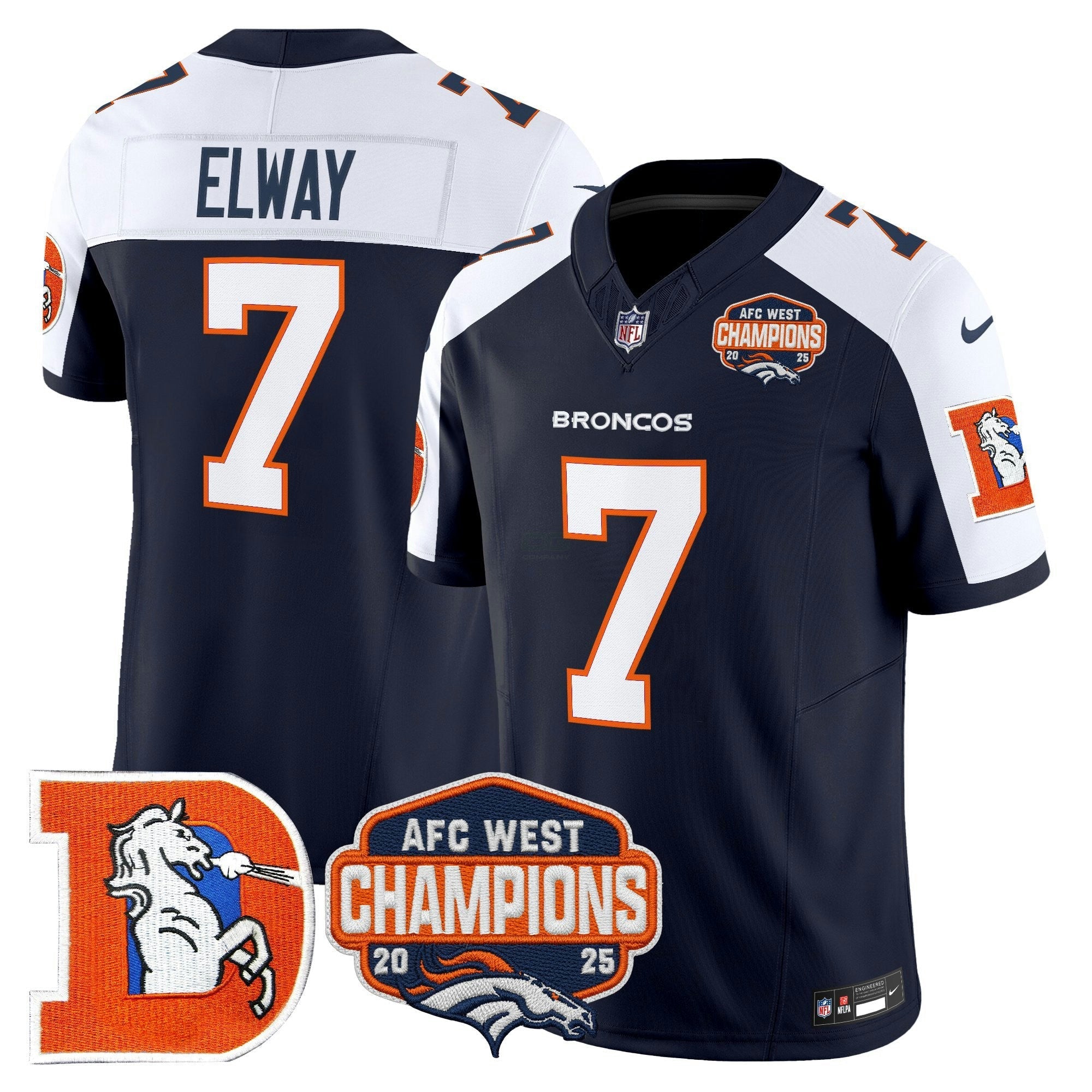 Camisa NFL Men’s Denver Throwback Vapor Limited Jersey – 2025 AFC West Division Champions Patch