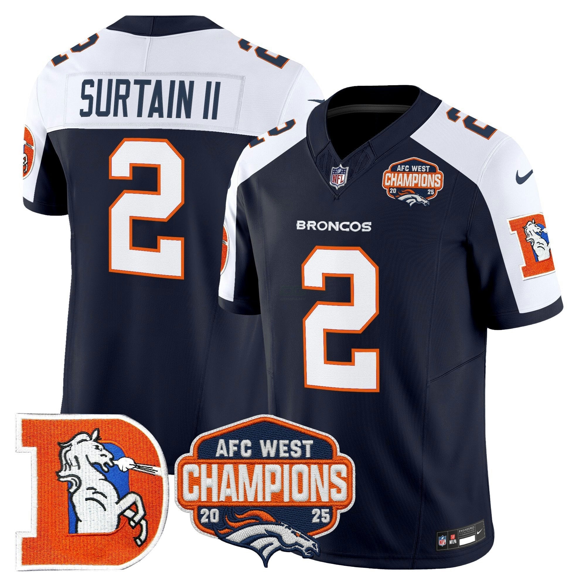 Camisa NFL Men’s Denver Throwback Vapor Limited Jersey – 2025 AFC West Division Champions Patch