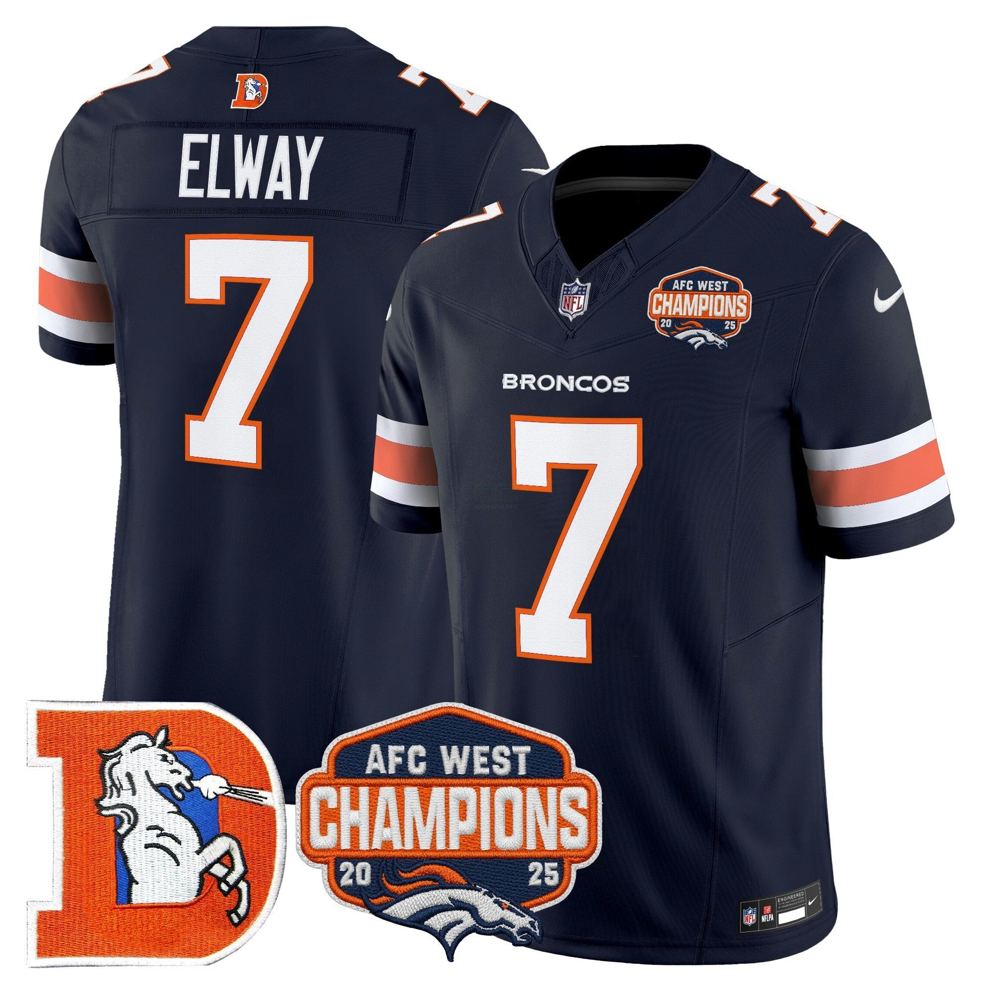 Camisa NFL Men’s Denver Throwback Vapor Limited Jersey – 2025 AFC West Division Champions Patch