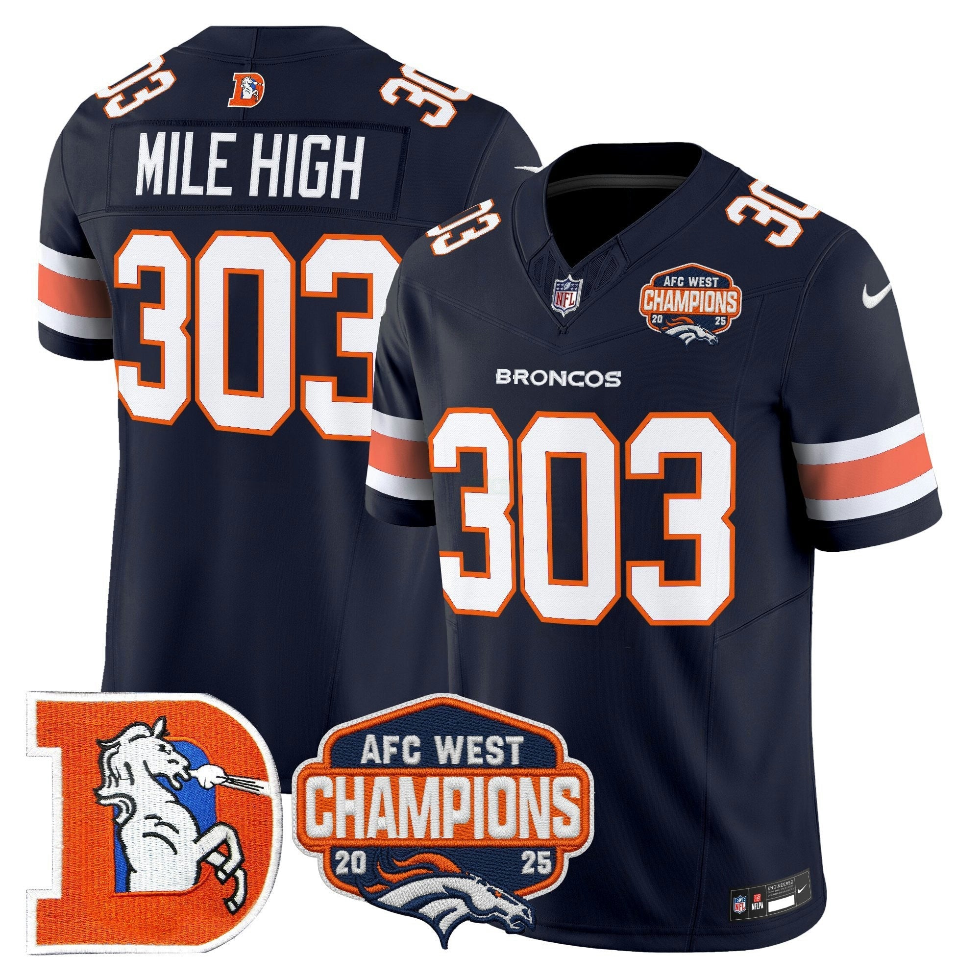 Camisa NFL Men’s Denver Throwback Vapor Limited Jersey – 2025 AFC West Division Champions Patch