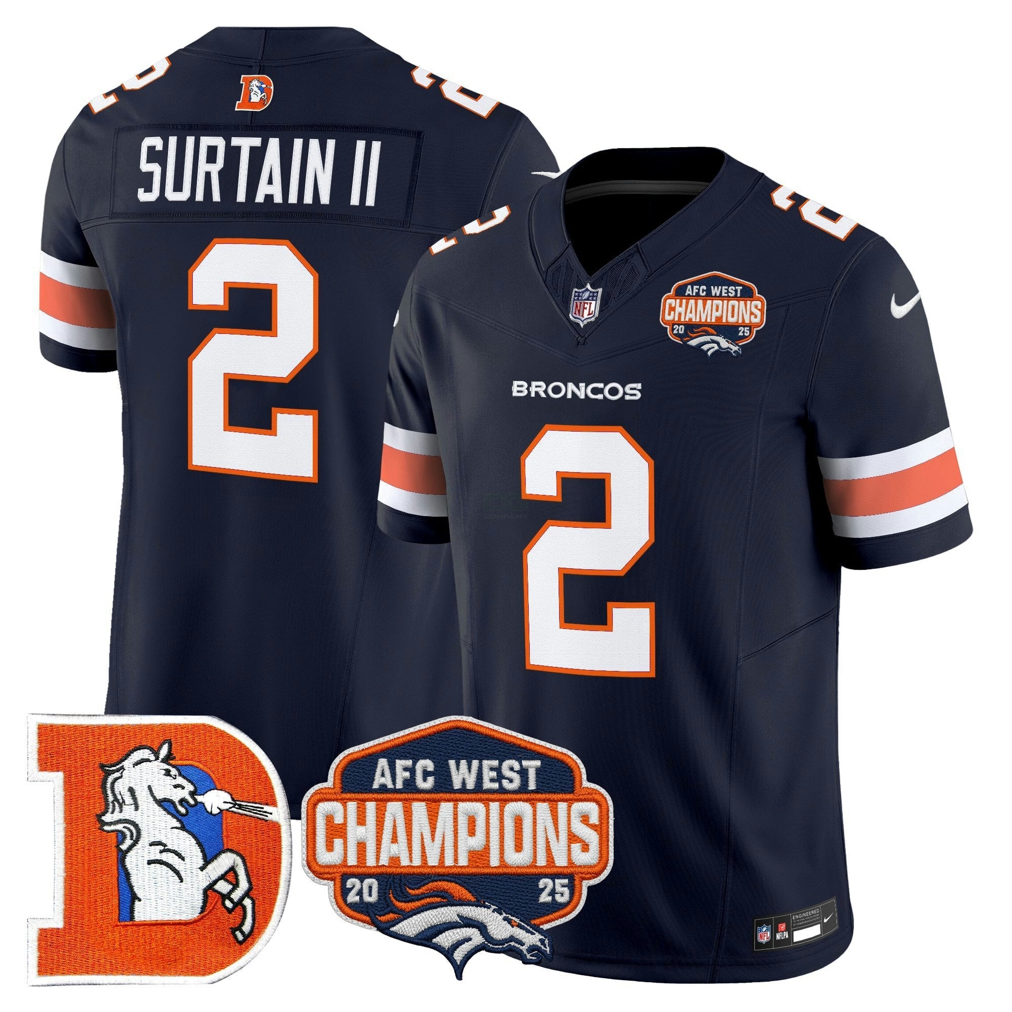 Camisa NFL Men’s Denver Throwback Vapor Limited Jersey – 2025 AFC West Division Champions Patch