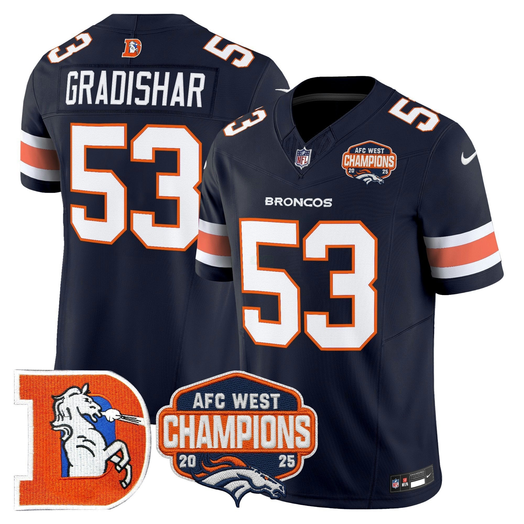 Camisa NFL Men’s Denver Throwback Vapor Limited Jersey – 2025 AFC West Division Champions Patch