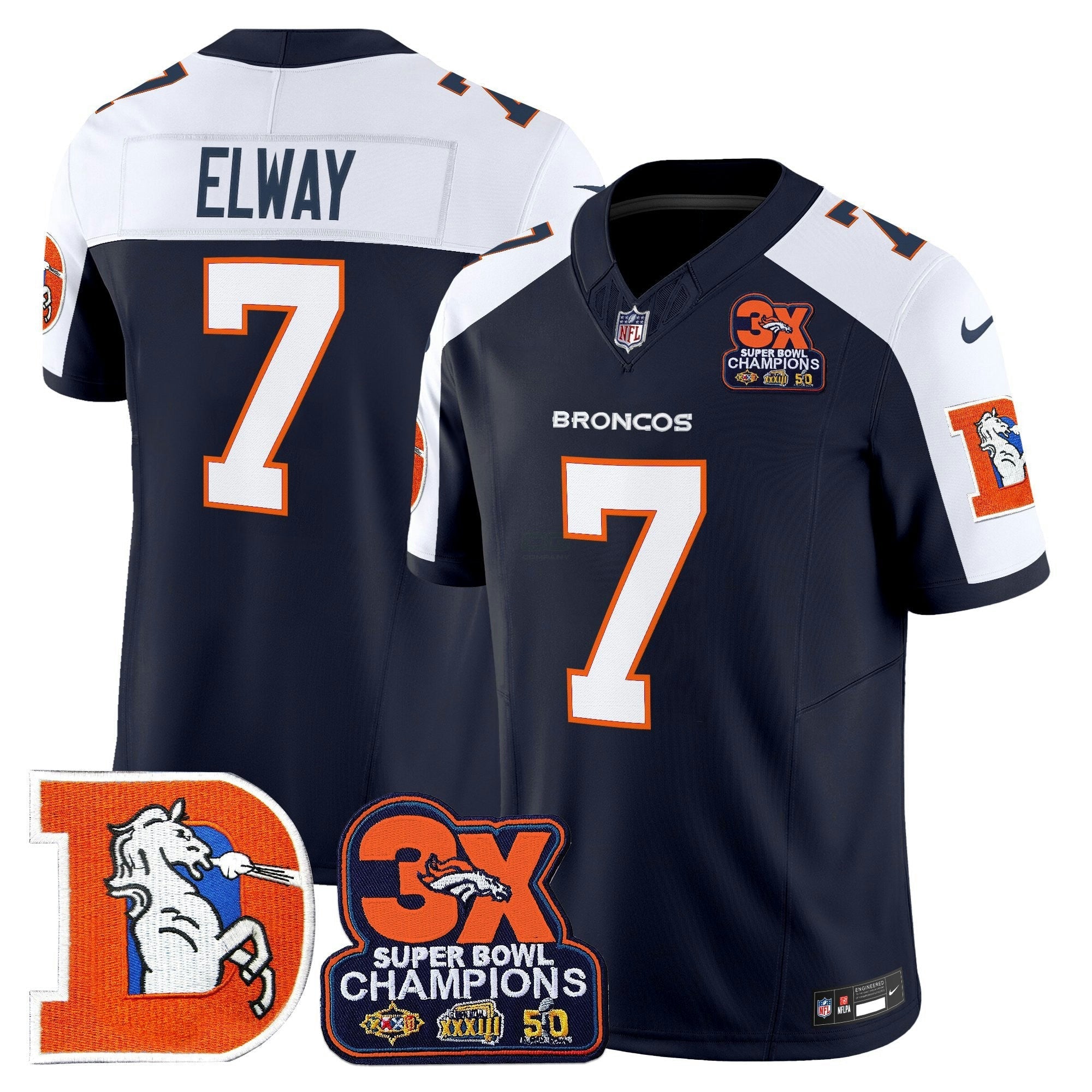 Camisa NFL Men’s Denver Throwback Vapor Limited Jersey – 3-Time Champions Patch