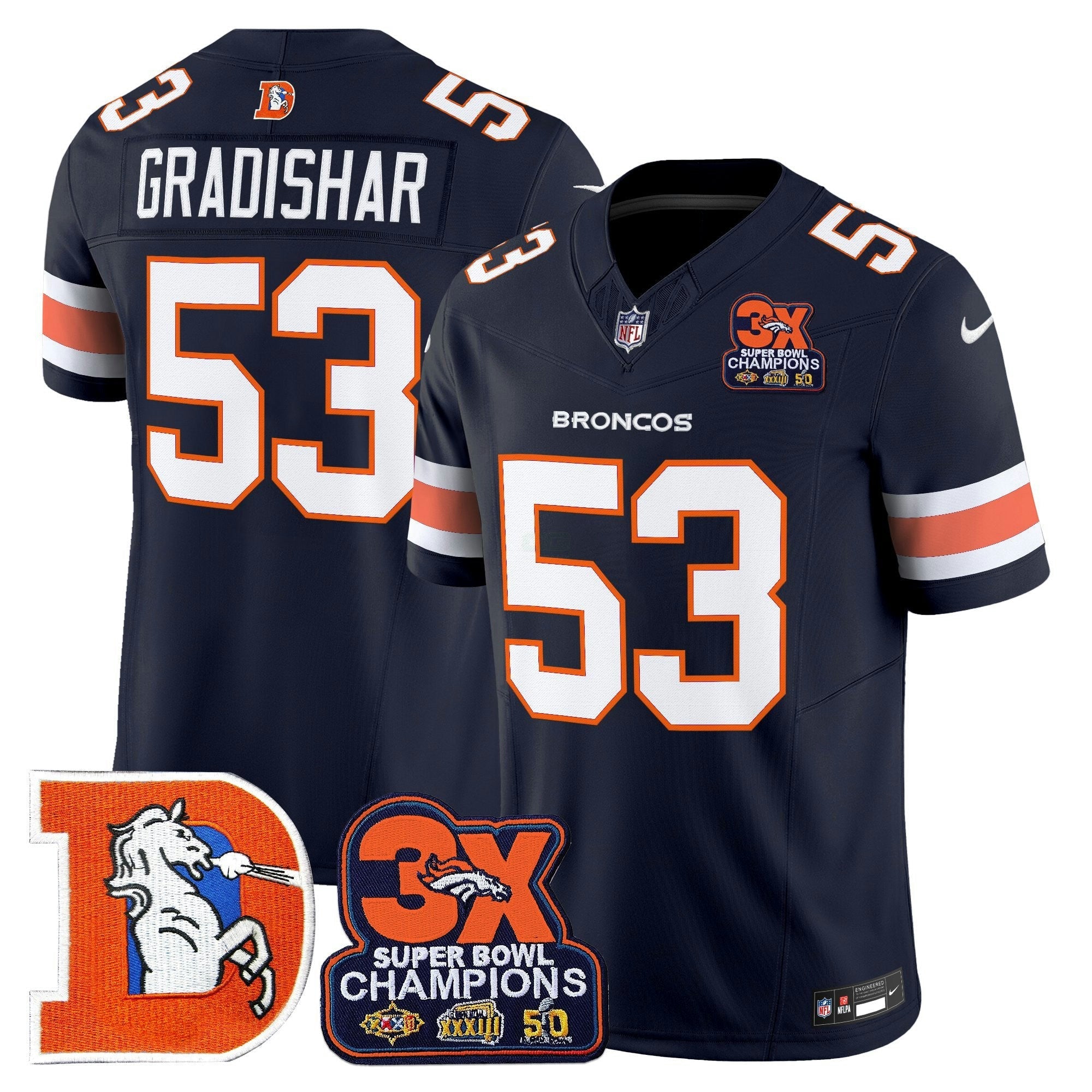 Camisa NFL Men’s Denver Throwback Vapor Limited Jersey – 3-Time Champions Patch