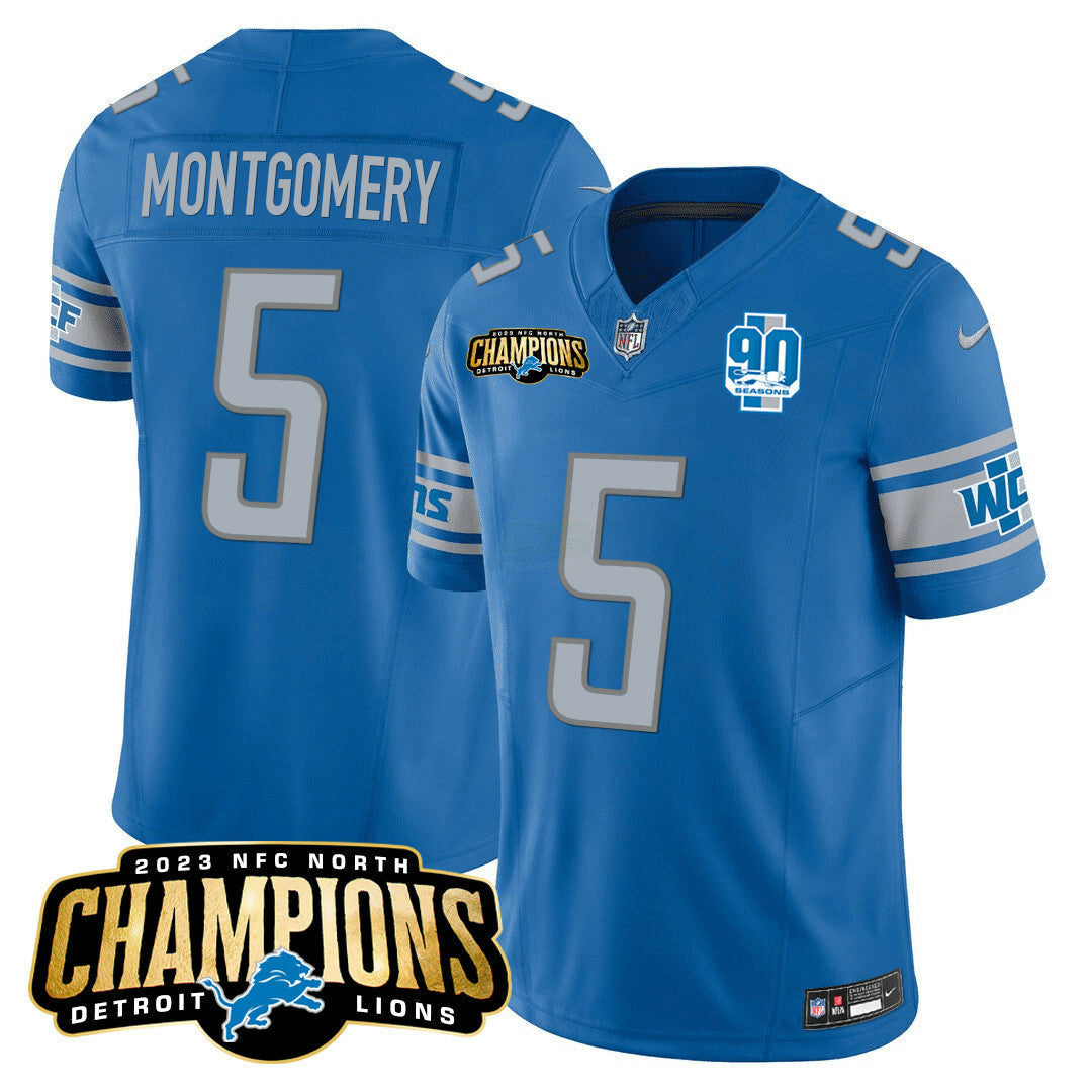 Camisa NFL Men’s Detroit 2023 NFC North Champions Patch Vapor Jersey V2