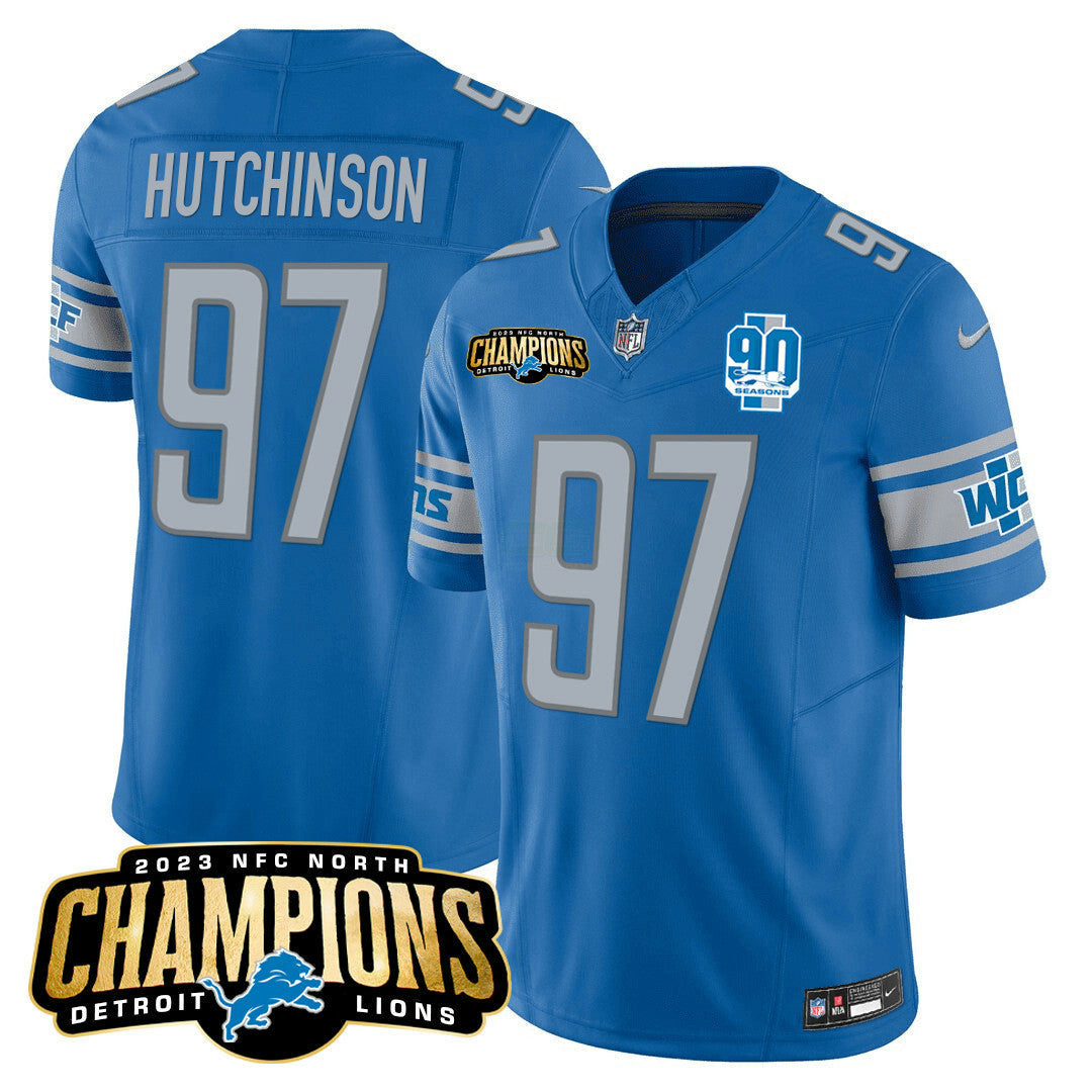 Camisa NFL Men’s Detroit 2023 NFC North Champions Patch Vapor Jersey V2