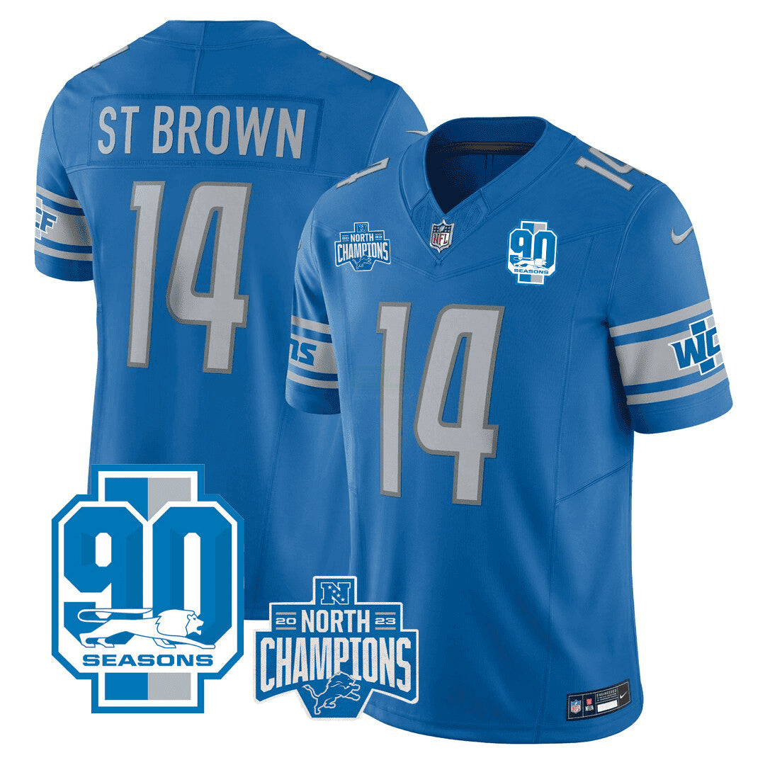 Camisa NFL Men’s Detroit 2023 NFC North Division Champions & 90th Year Patch Vapor Jersey