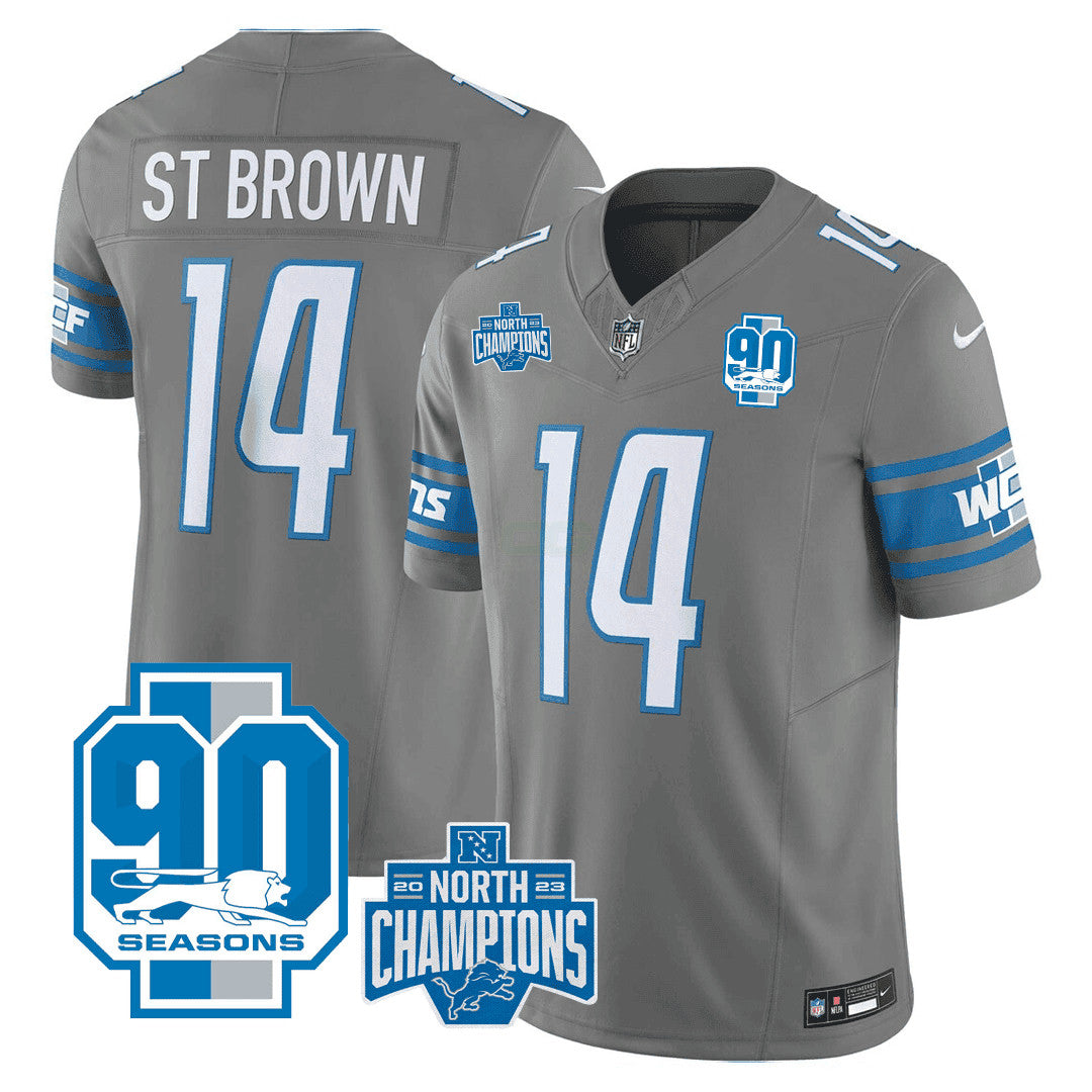 Camisa NFL Men’s Detroit 2023 NFC North Division Champions & 90th Year Patch Vapor Jersey