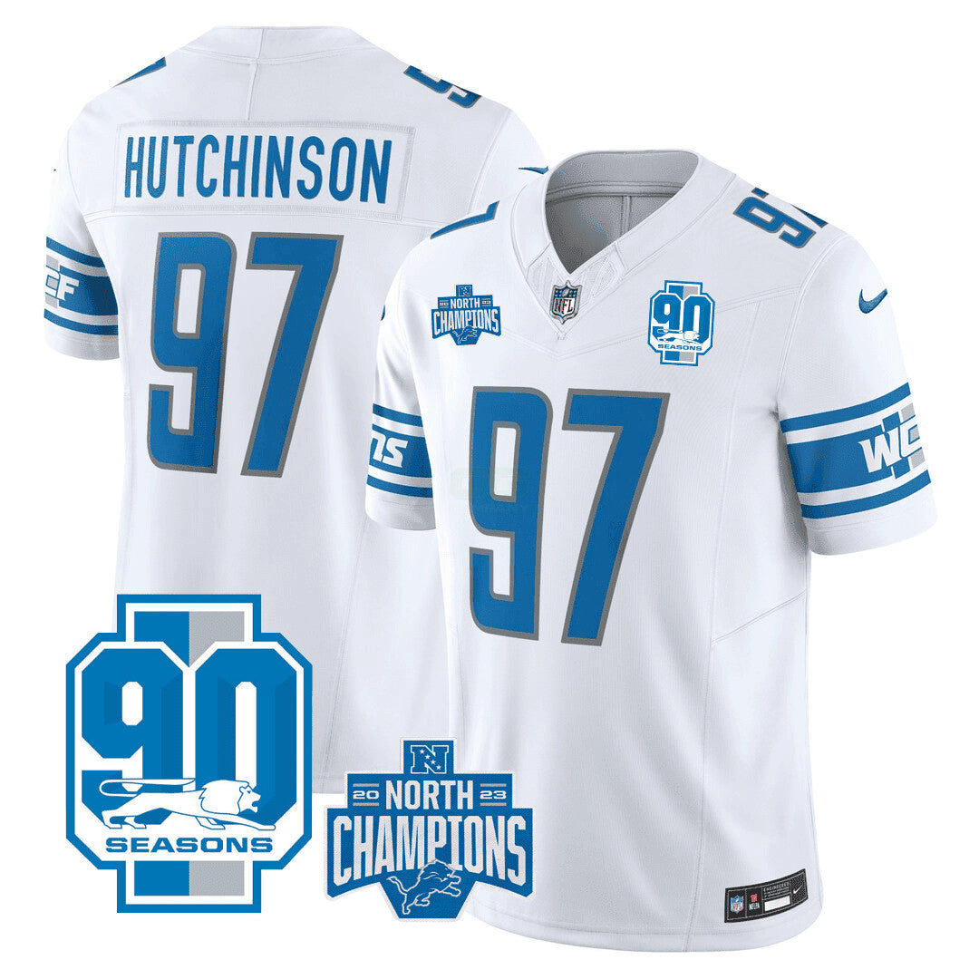 Camisa NFL Men’s Detroit 2023 NFC North Division Champions & 90th Year Patch Vapor Jersey