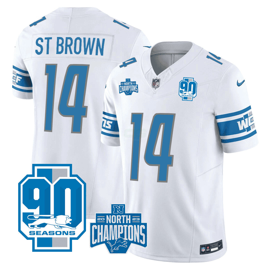 Camisa NFL Men’s Detroit 2023 NFC North Division Champions & 90th Year Patch Vapor Jersey