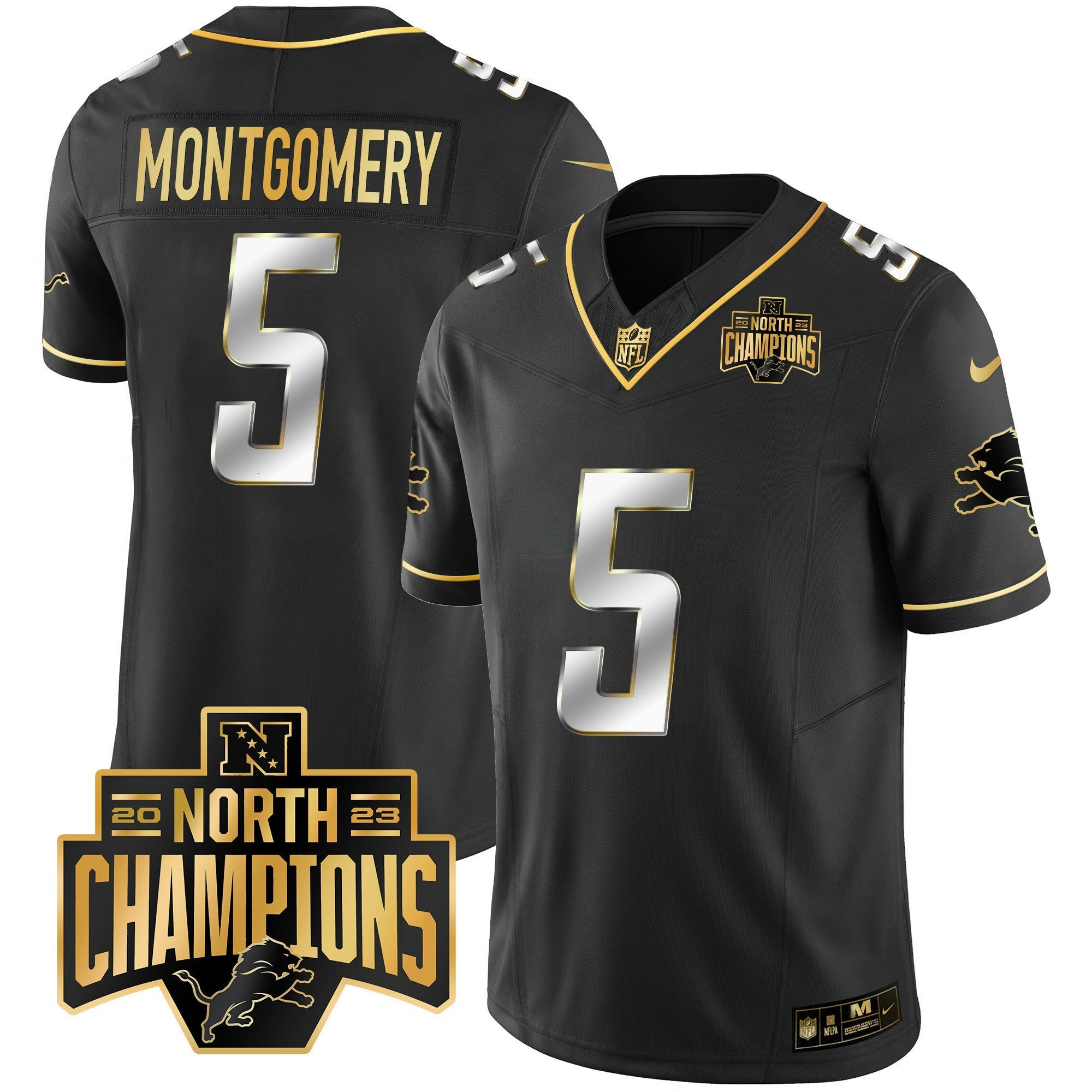 Camisa NFL Men’s Detroit 2023 NFC North Division Champions Patch Vapor Dourada Jersey