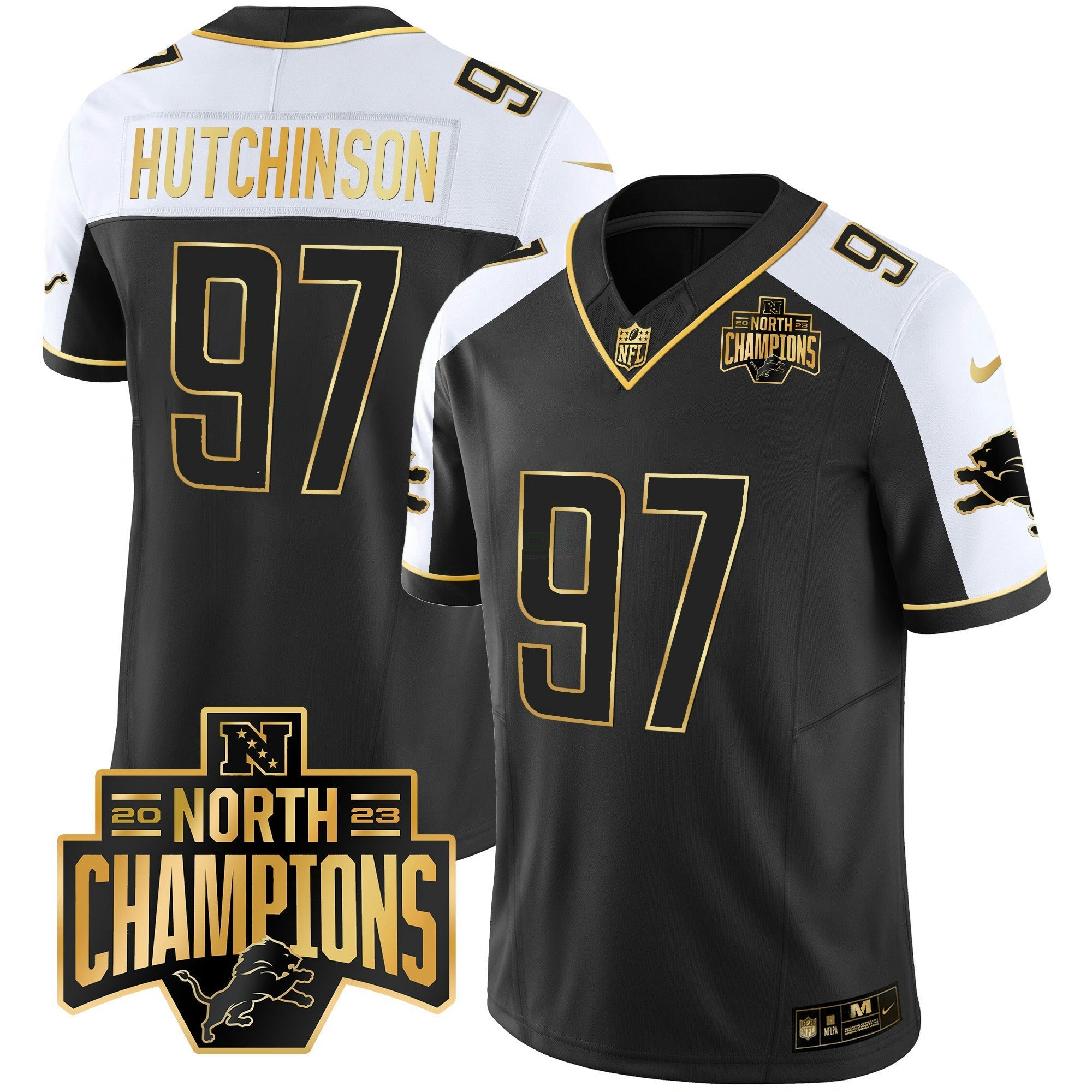 Camisa NFL Men’s Detroit 2023 NFC North Division Champions Patch Vapor Dourada Jersey
