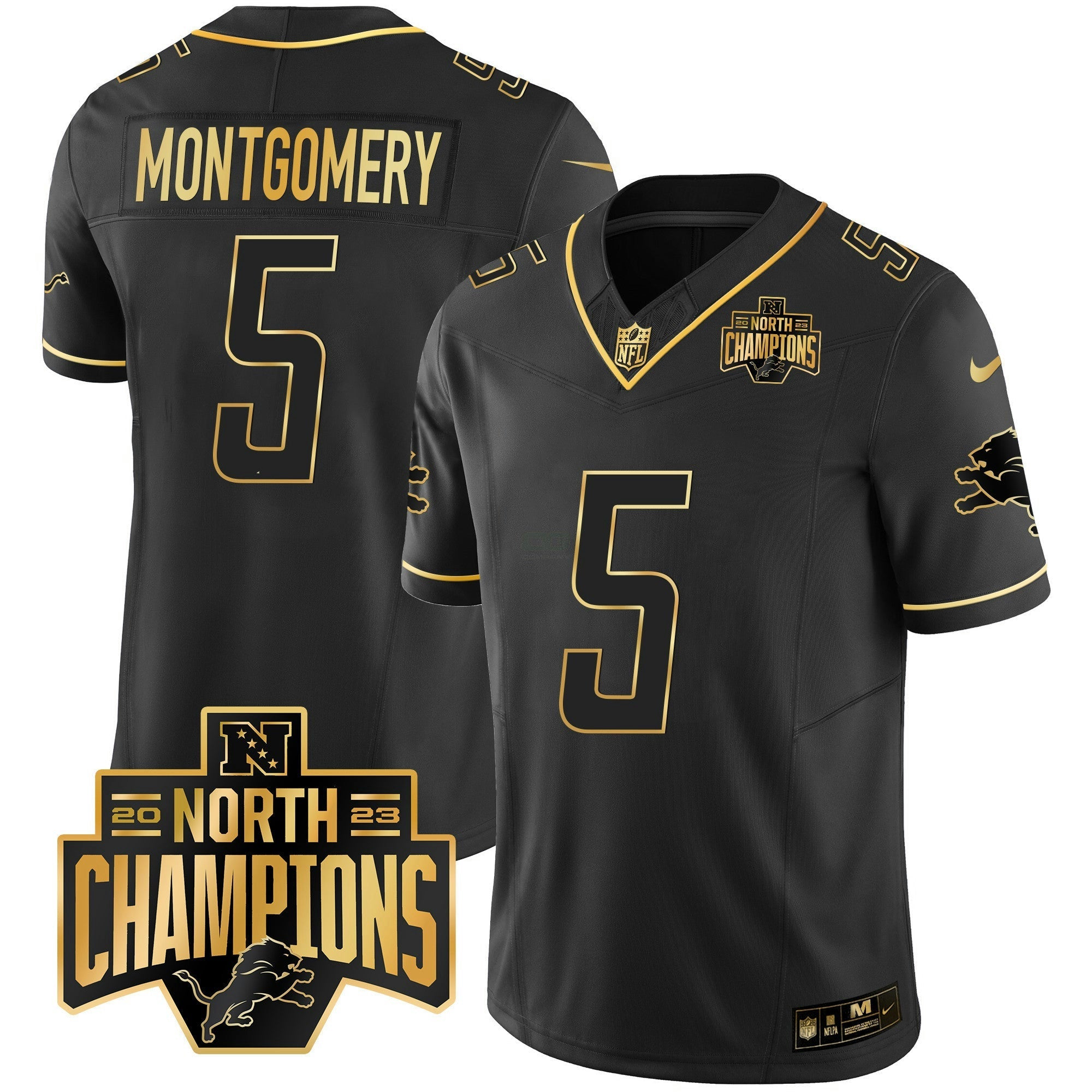 Camisa NFL Men’s Detroit 2023 NFC North Division Champions Patch Vapor Dourada Jersey