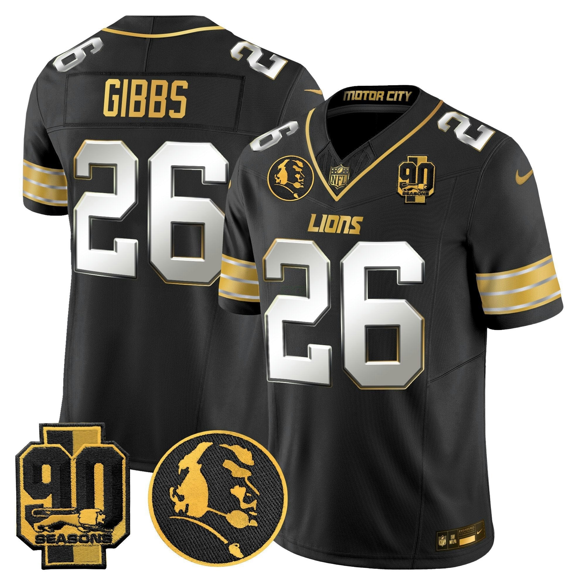 Camisa NFL Men’s Detroit 2024 90th & John Madden Patch Dourada Vapor Limited Jersey