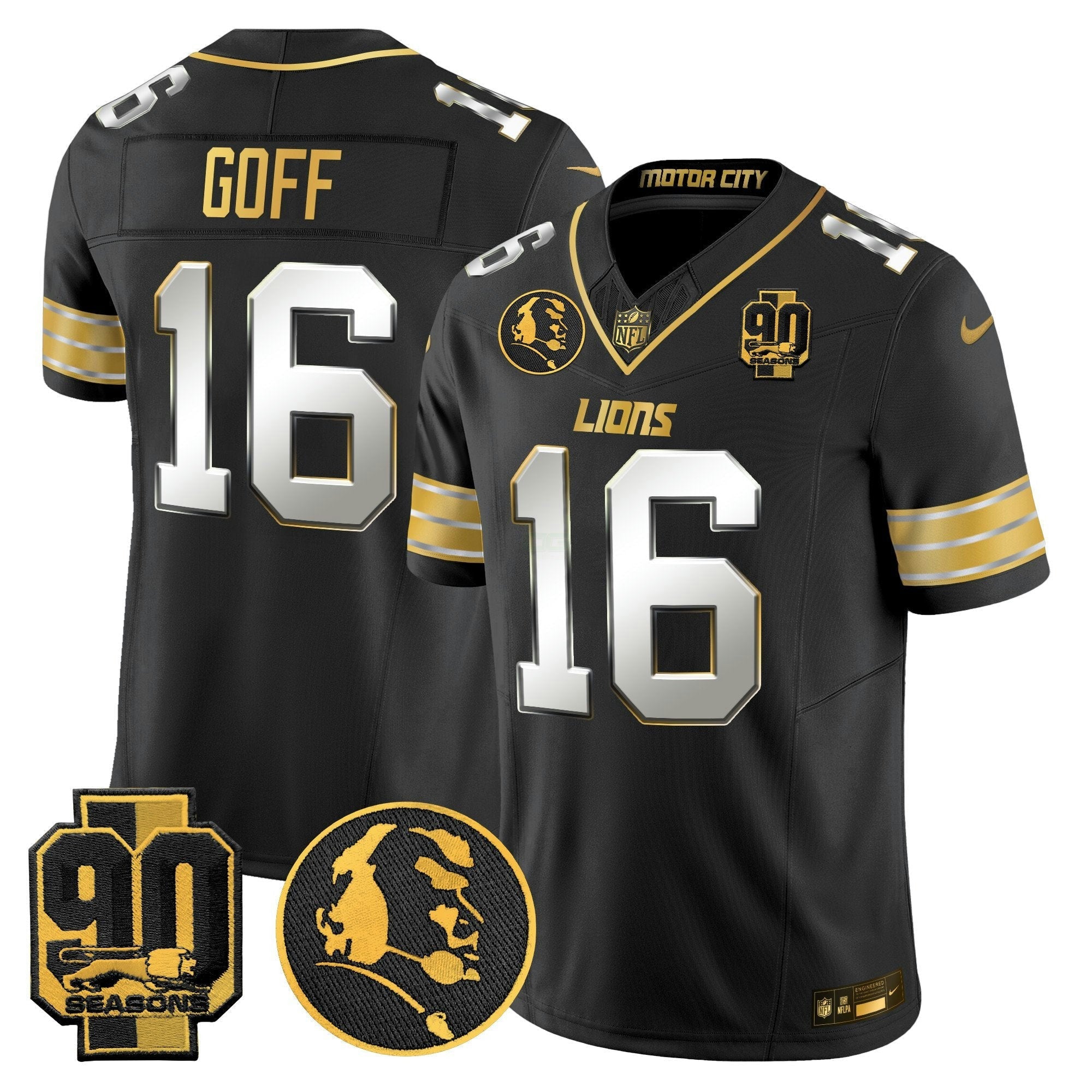 Camisa NFL Men’s Detroit 2024 90th & John Madden Patch Dourada Vapor Limited Jersey