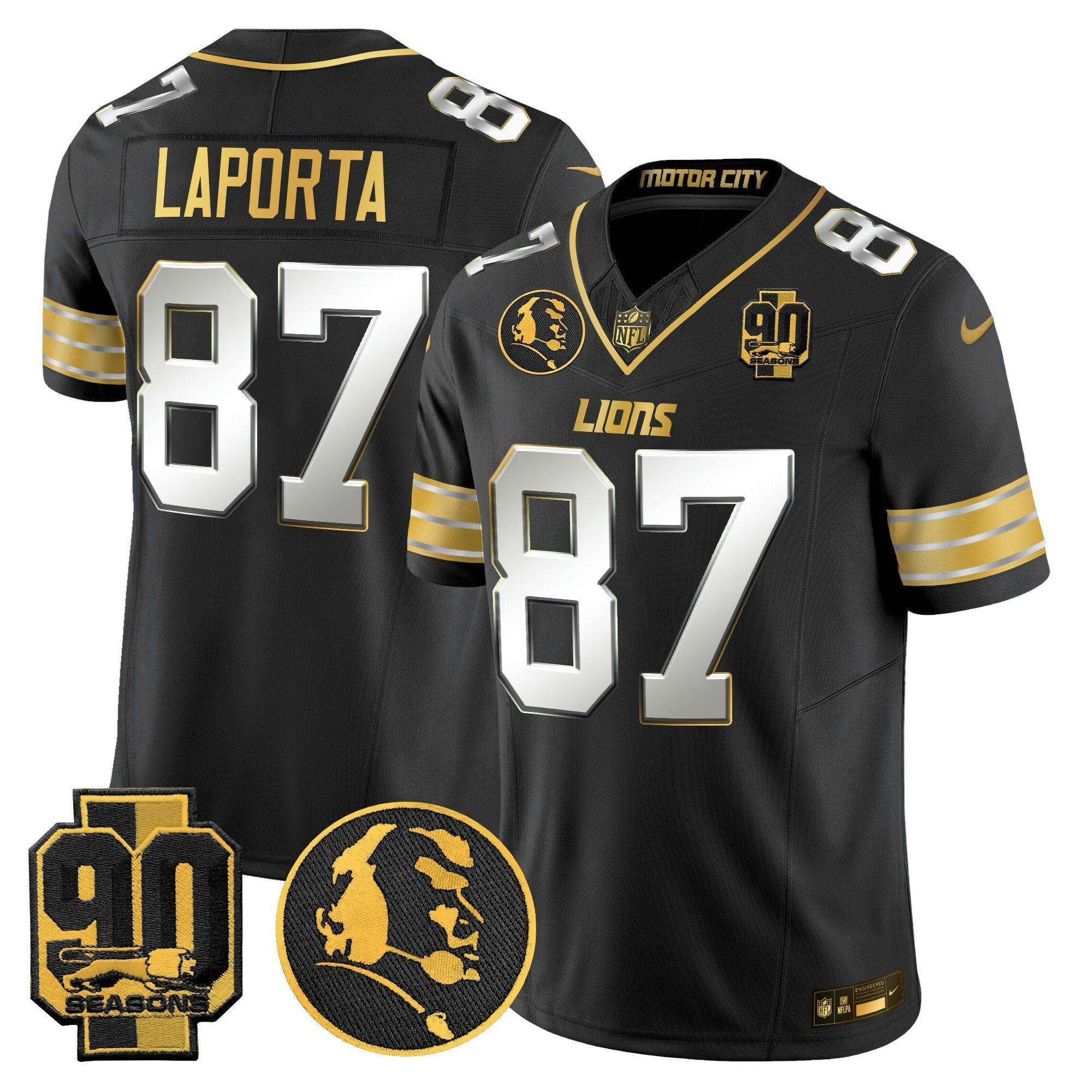 Camisa NFL Men’s Detroit 2024 90th & John Madden Patch Dourada Vapor Limited Jersey