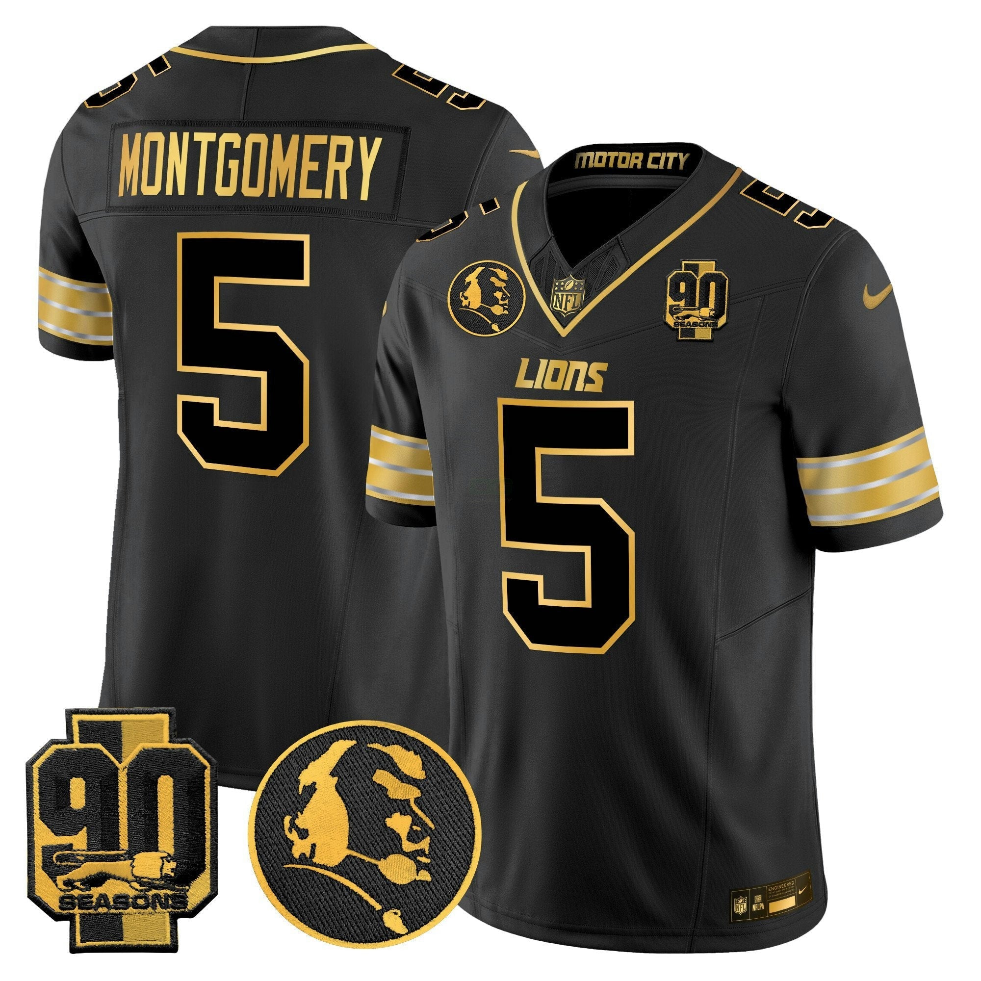Camisa NFL Men’s Detroit 2024 90th & John Madden Patch Dourada Vapor Limited Jersey
