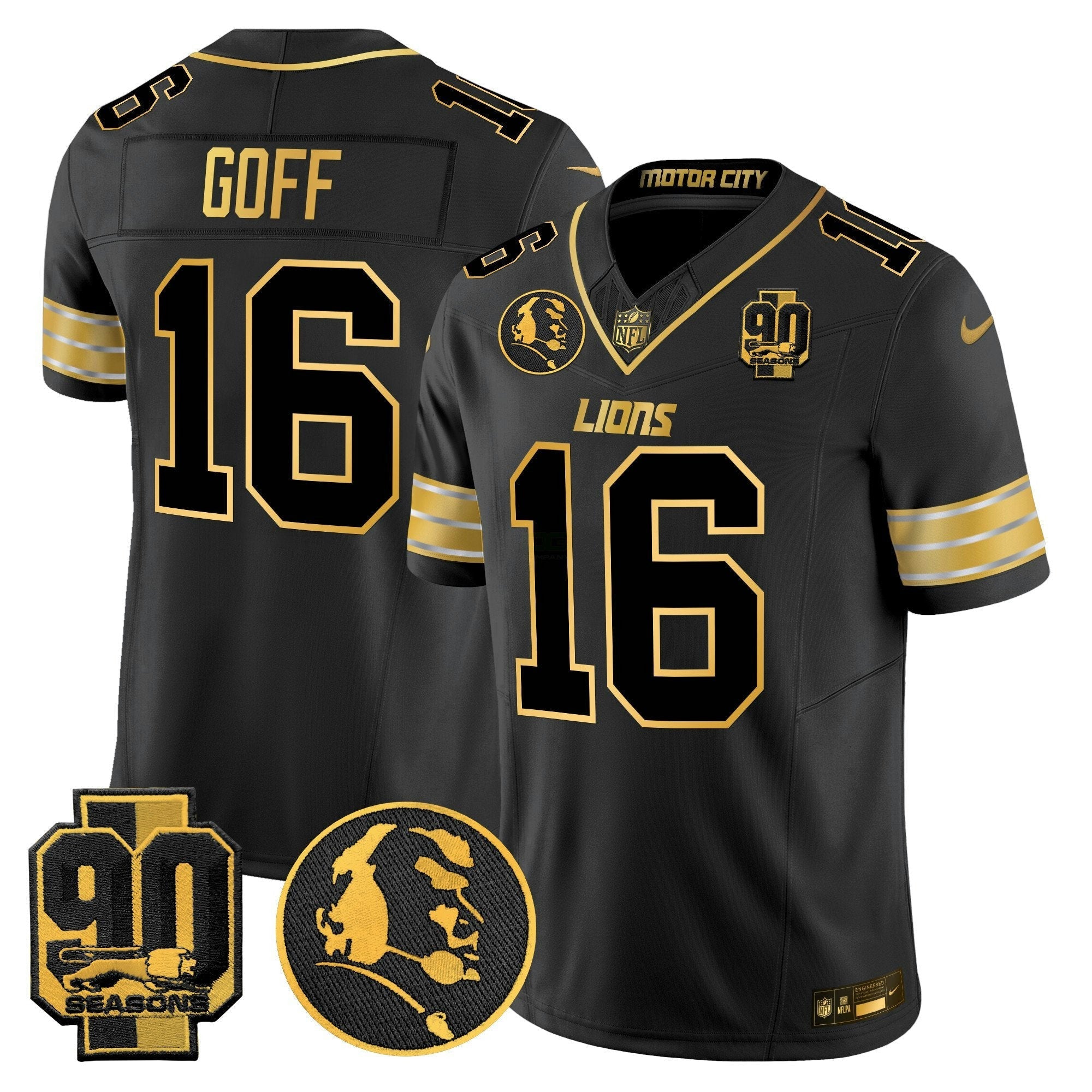 Camisa NFL Men’s Detroit 2024 90th & John Madden Patch Dourada Vapor Limited Jersey