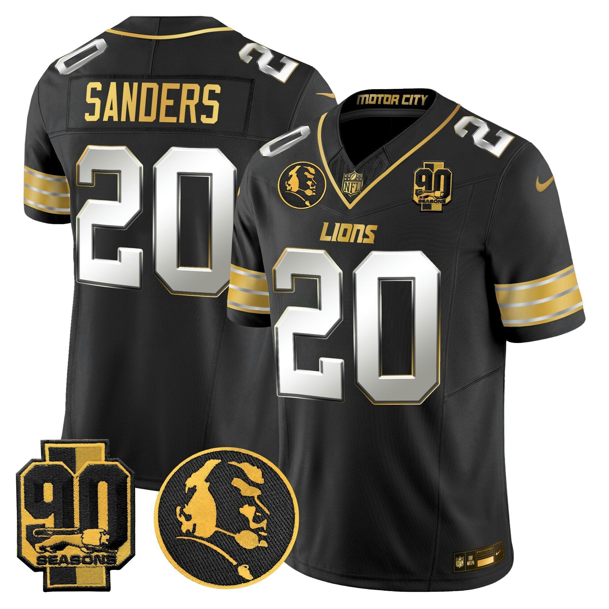 Camisa NFL Men’s Detroit 2024 90th & John Madden Patch Dourada Vapor Limited Jersey