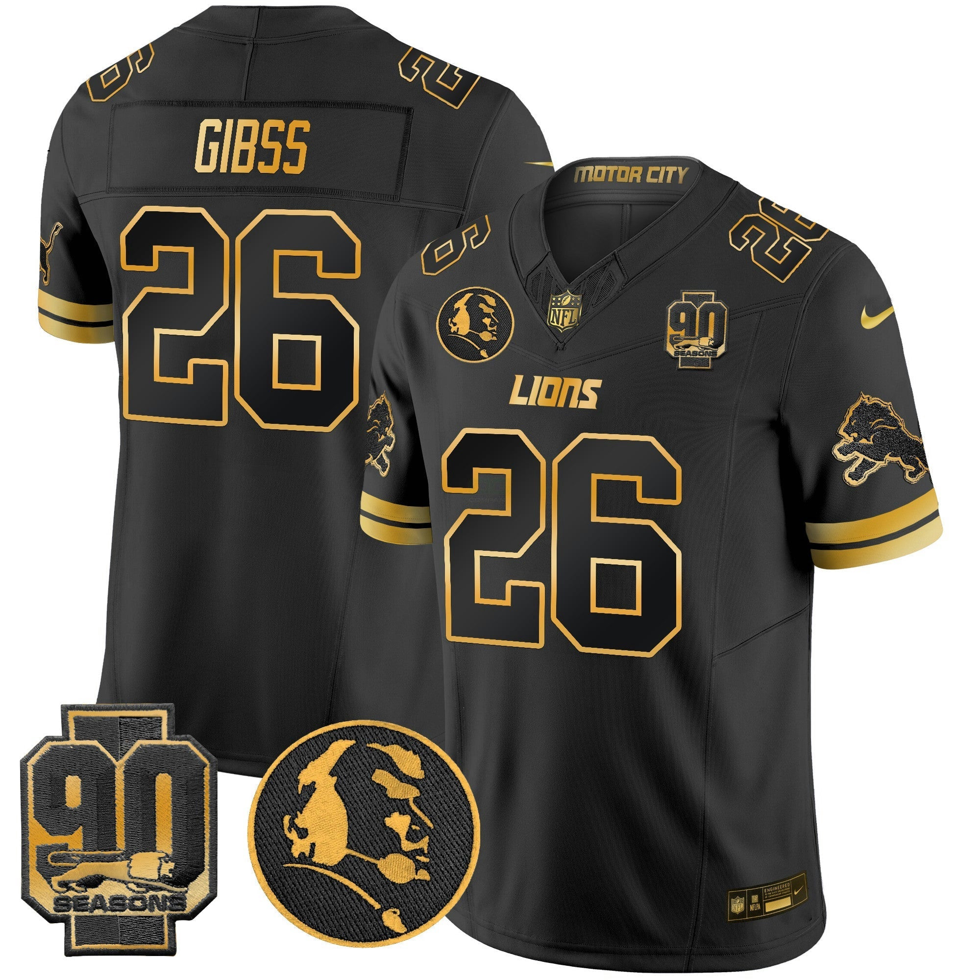Camisa NFL Men’s Detroit 2024 90th & John Madden Patch Dourada Vapor Limited Jersey V2