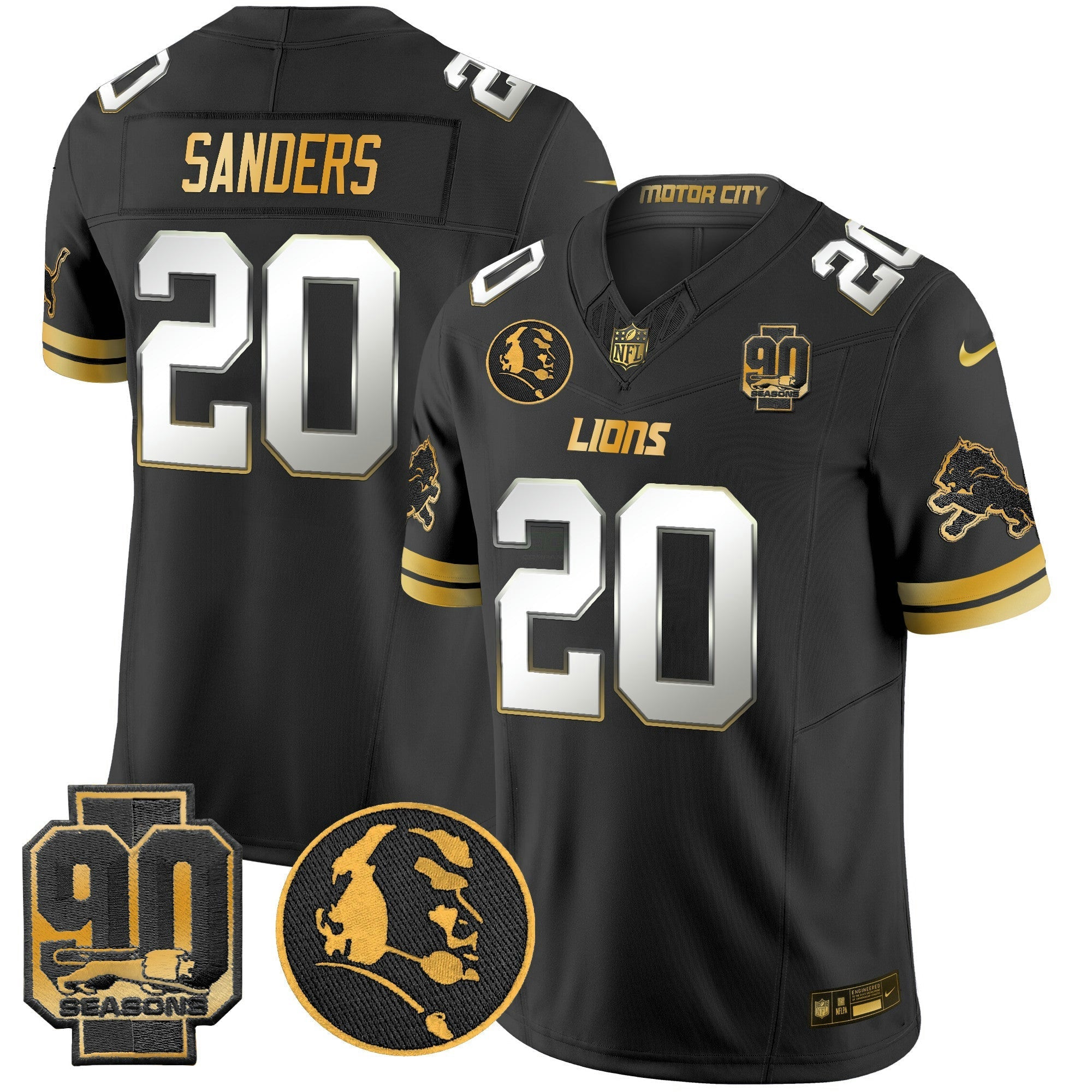 Camisa NFL Men’s Detroit 2024 90th & John Madden Patch Dourada Vapor Limited Jersey V2