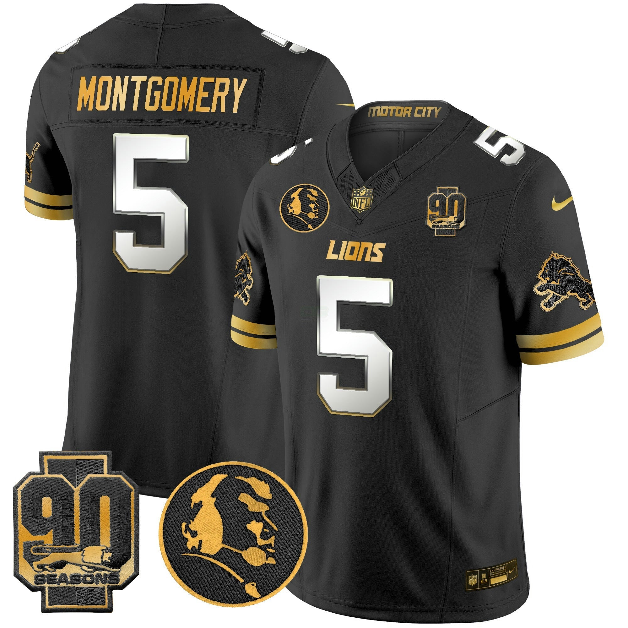 Camisa NFL Men’s Detroit 2024 90th & John Madden Patch Dourada Vapor Limited Jersey V2