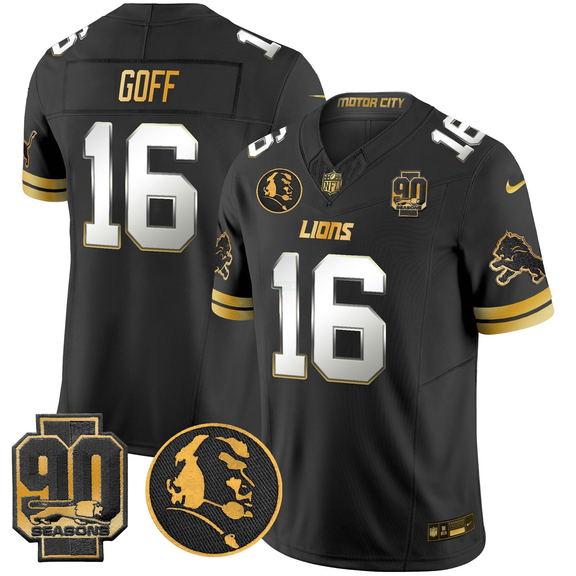 Camisa NFL Men’s Detroit 2024 90th & John Madden Patch Dourada Vapor Limited Jersey V2