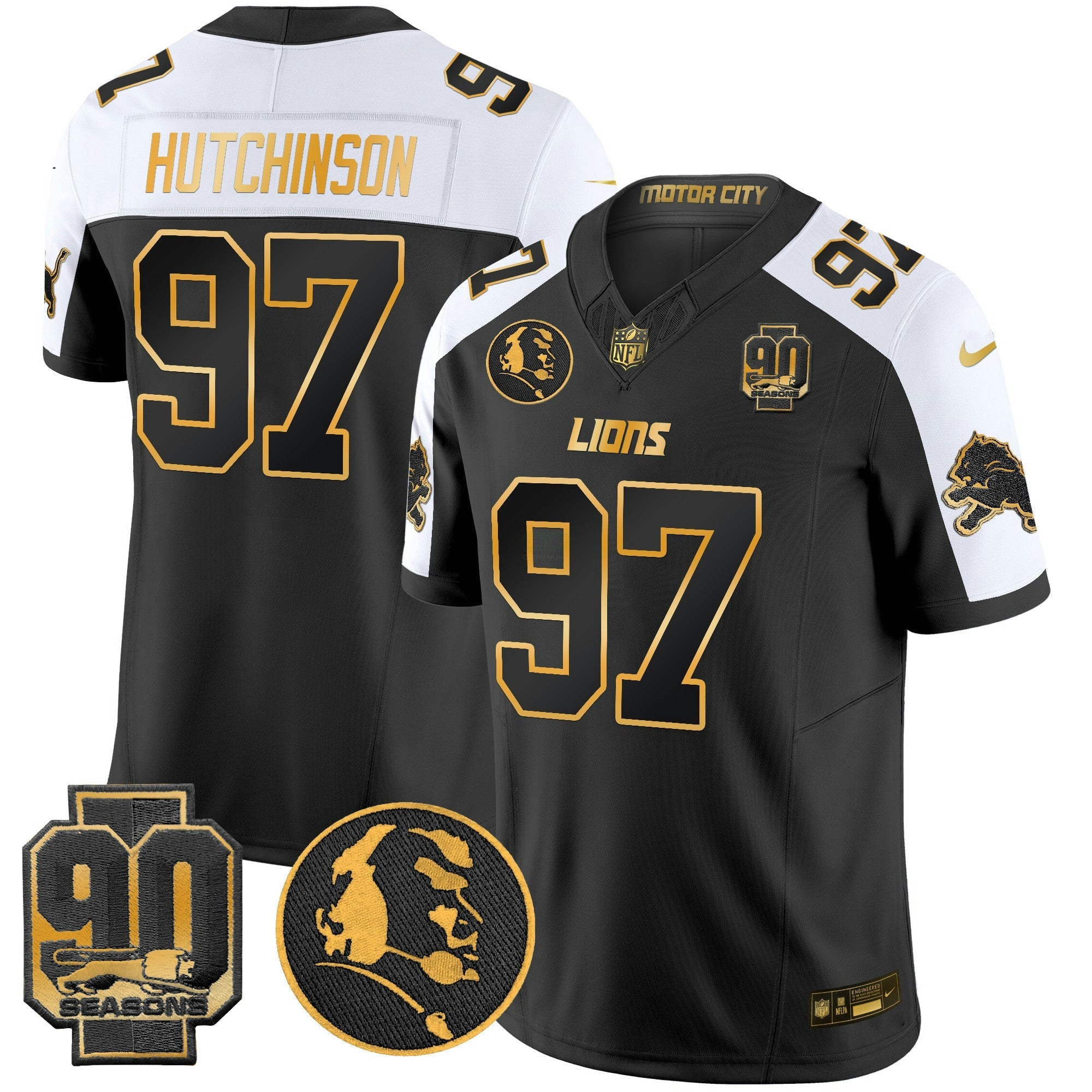 Camisa NFL Men’s Detroit 2024 90th & John Madden Patch Dourada Vapor Limited Jersey V2