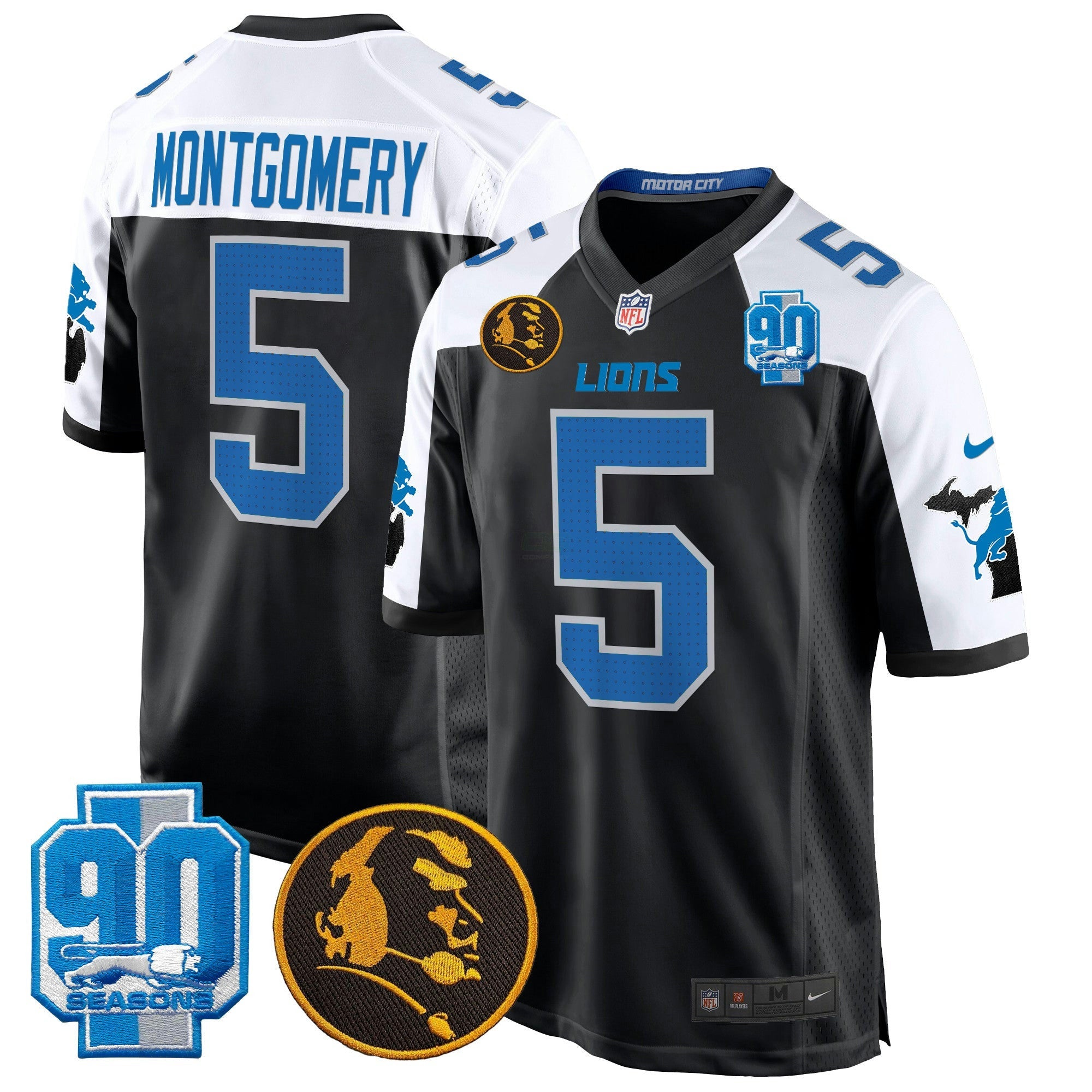 Camisa NFL Men’s Detroit 2024 90th & John Madden Patch Game Jersey
