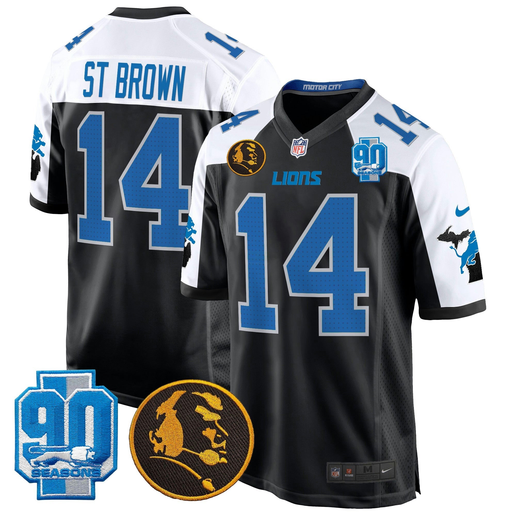 Camisa NFL Men’s Detroit 2024 90th & John Madden Patch Game Jersey