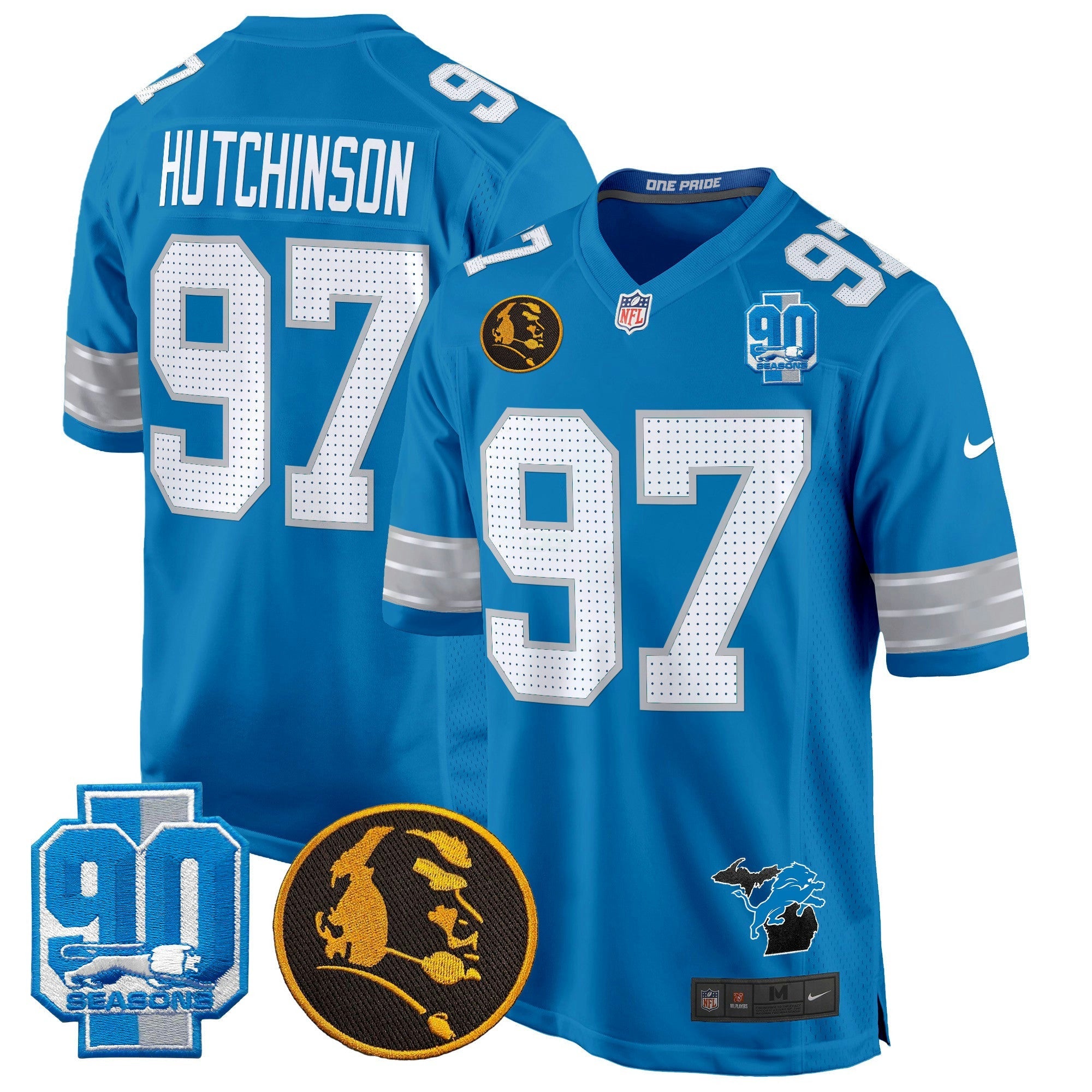 Camisa NFL Men’s Detroit 2024 90th & John Madden Patch Game Jersey