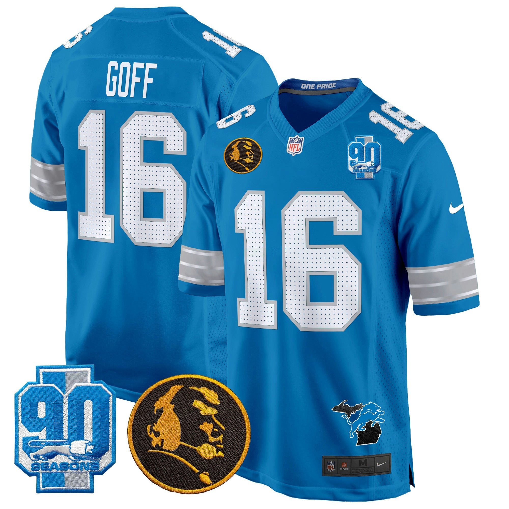 Camisa NFL Men’s Detroit 2024 90th & John Madden Patch Game Jersey