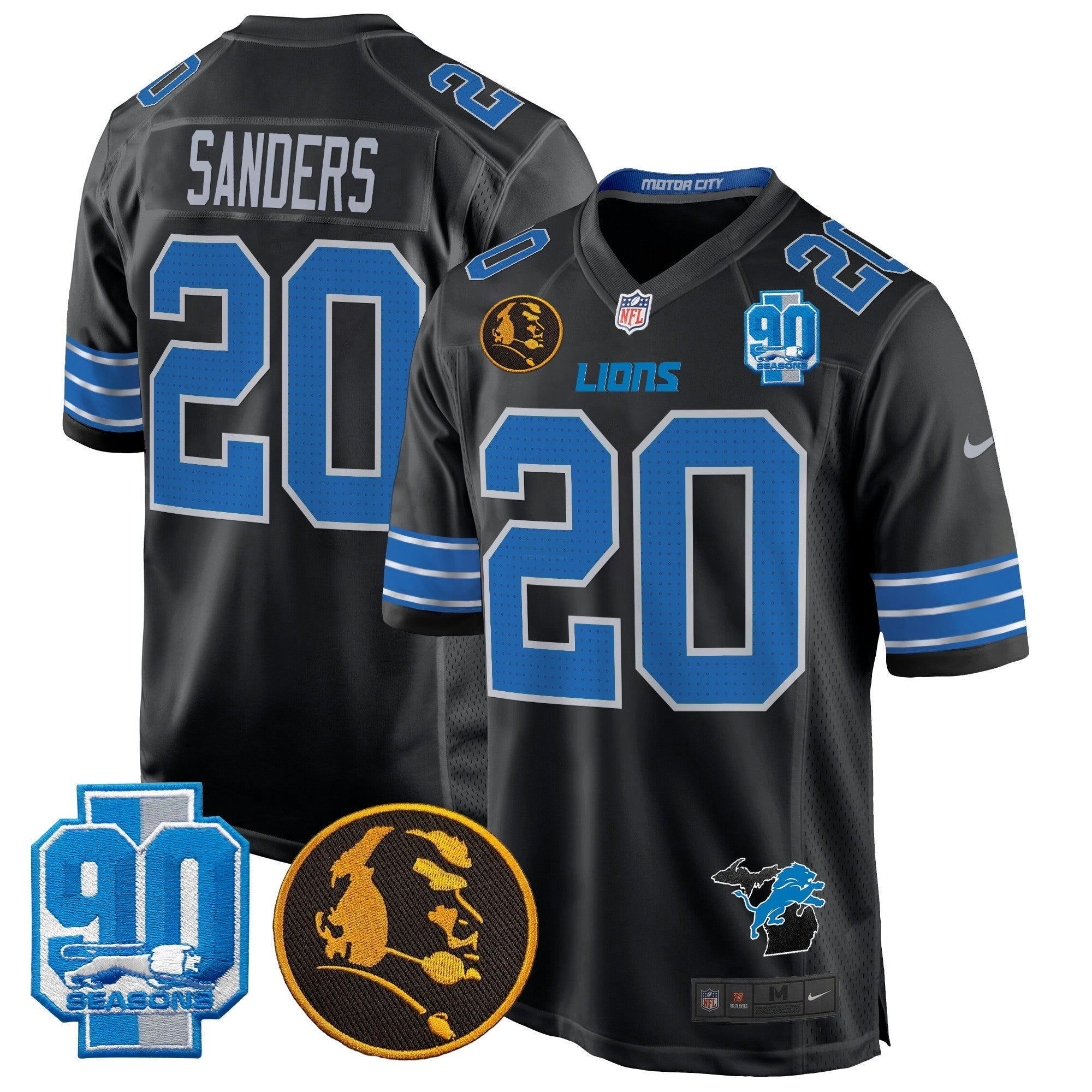 Camisa NFL Men’s Detroit 2024 90th & John Madden Patch Game Jersey