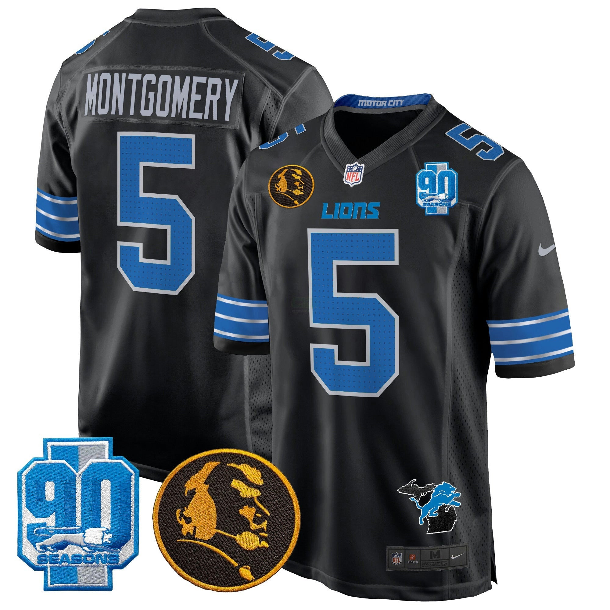 Camisa NFL Men’s Detroit 2024 90th & John Madden Patch Game Jersey