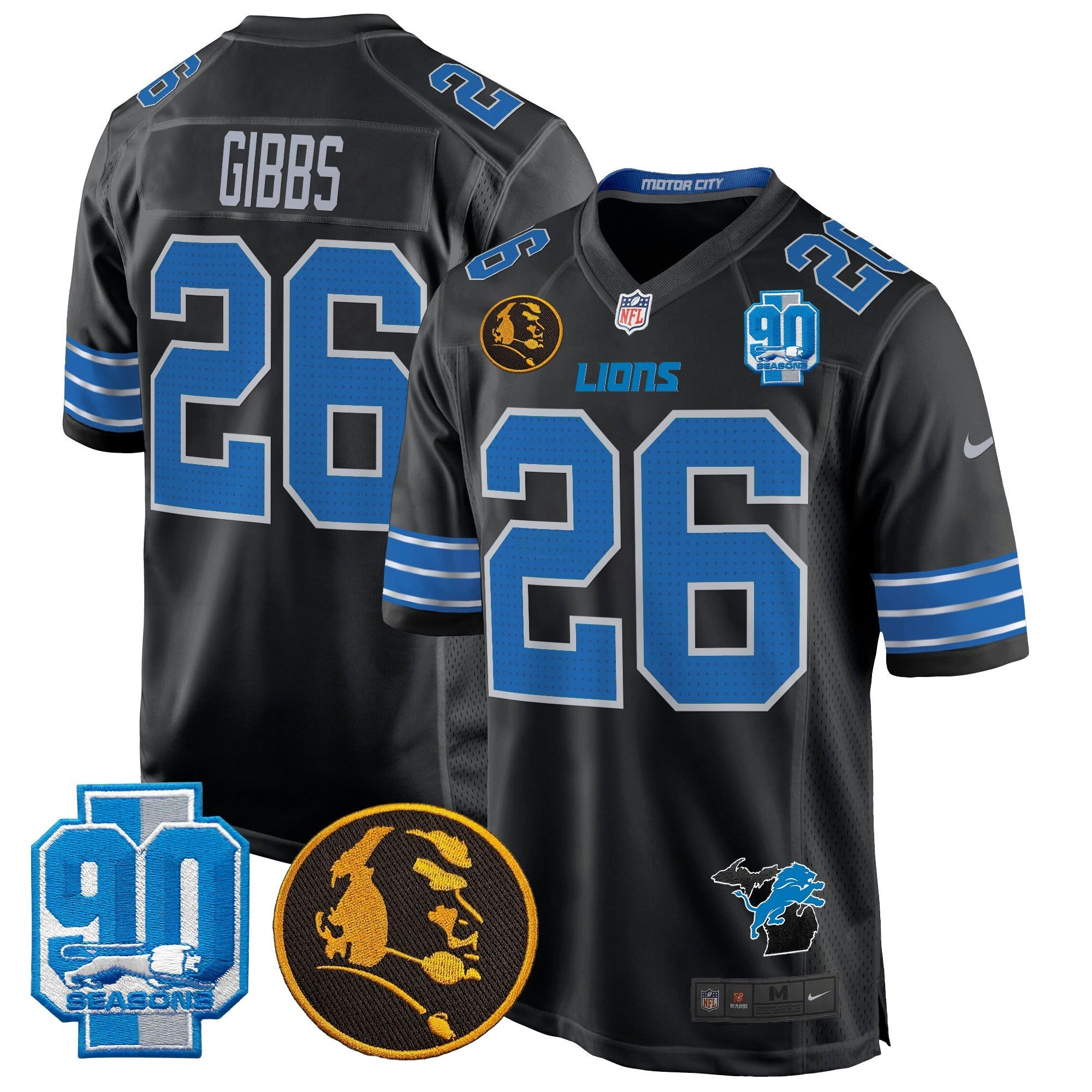 Camisa NFL Men’s Detroit 2024 90th & John Madden Patch Game Jersey