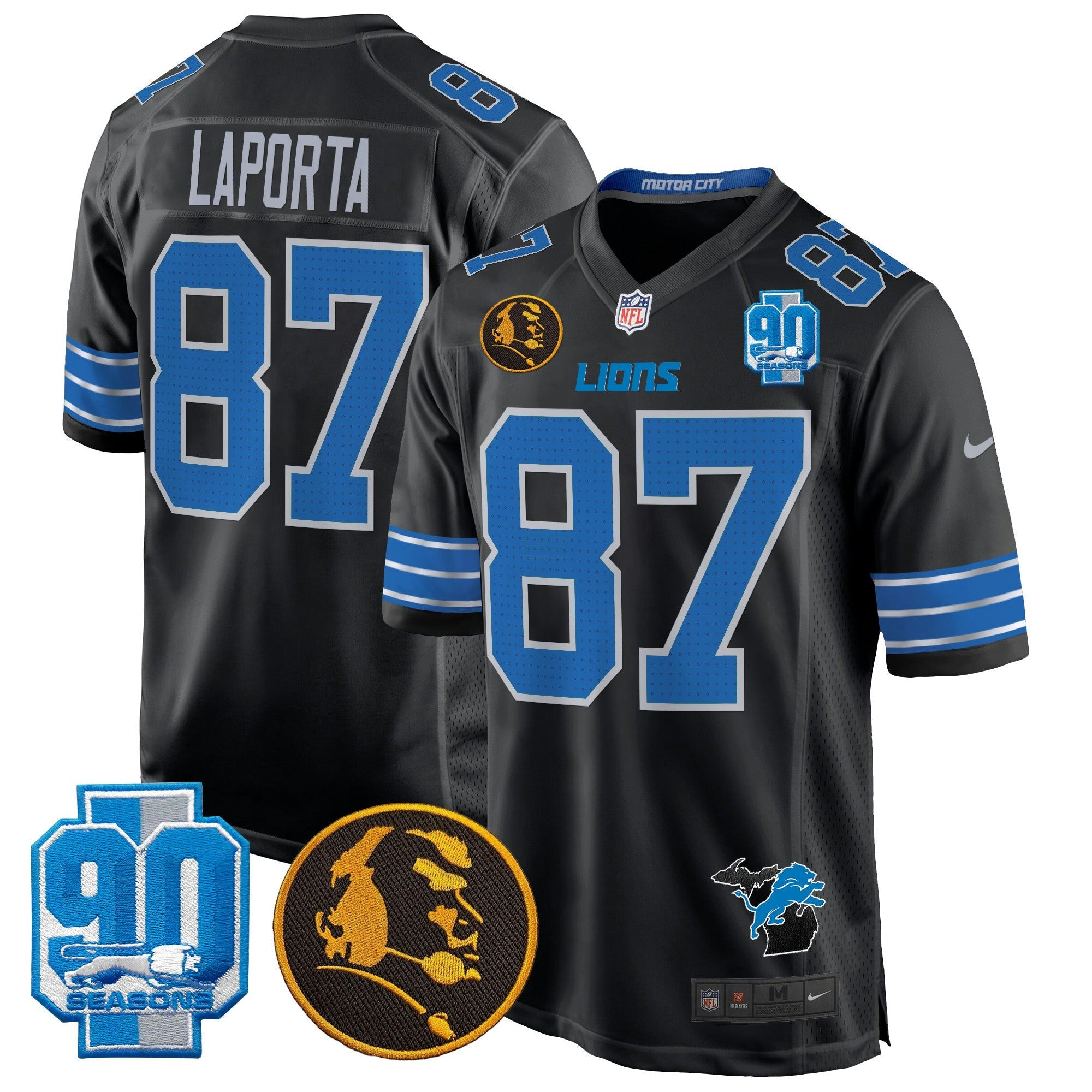 Camisa NFL Men’s Detroit 2024 90th & John Madden Patch Game Jersey