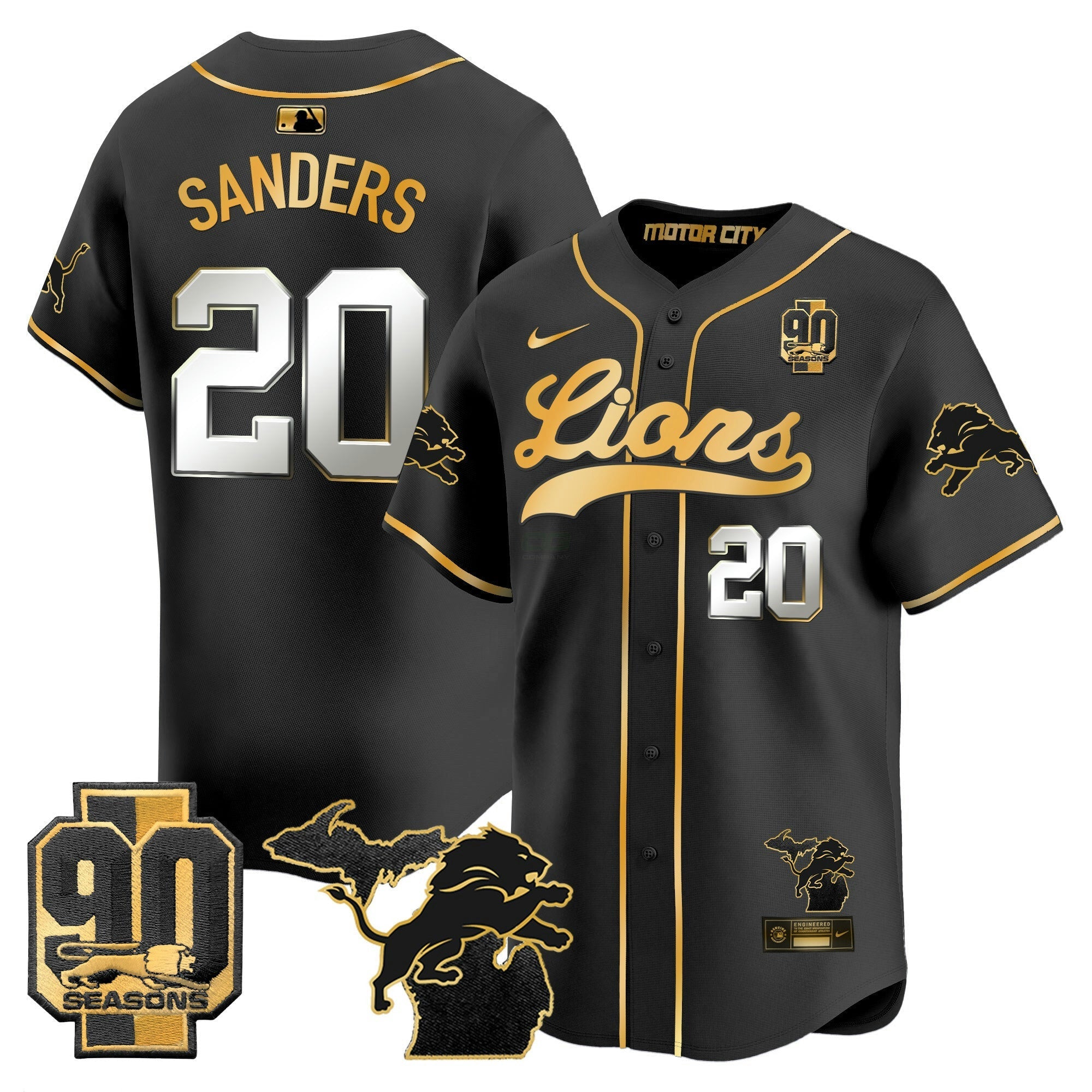 Camisa NFL Men’s Detroit 2024 Michigan & 90th Season Patch Dourada Jersey