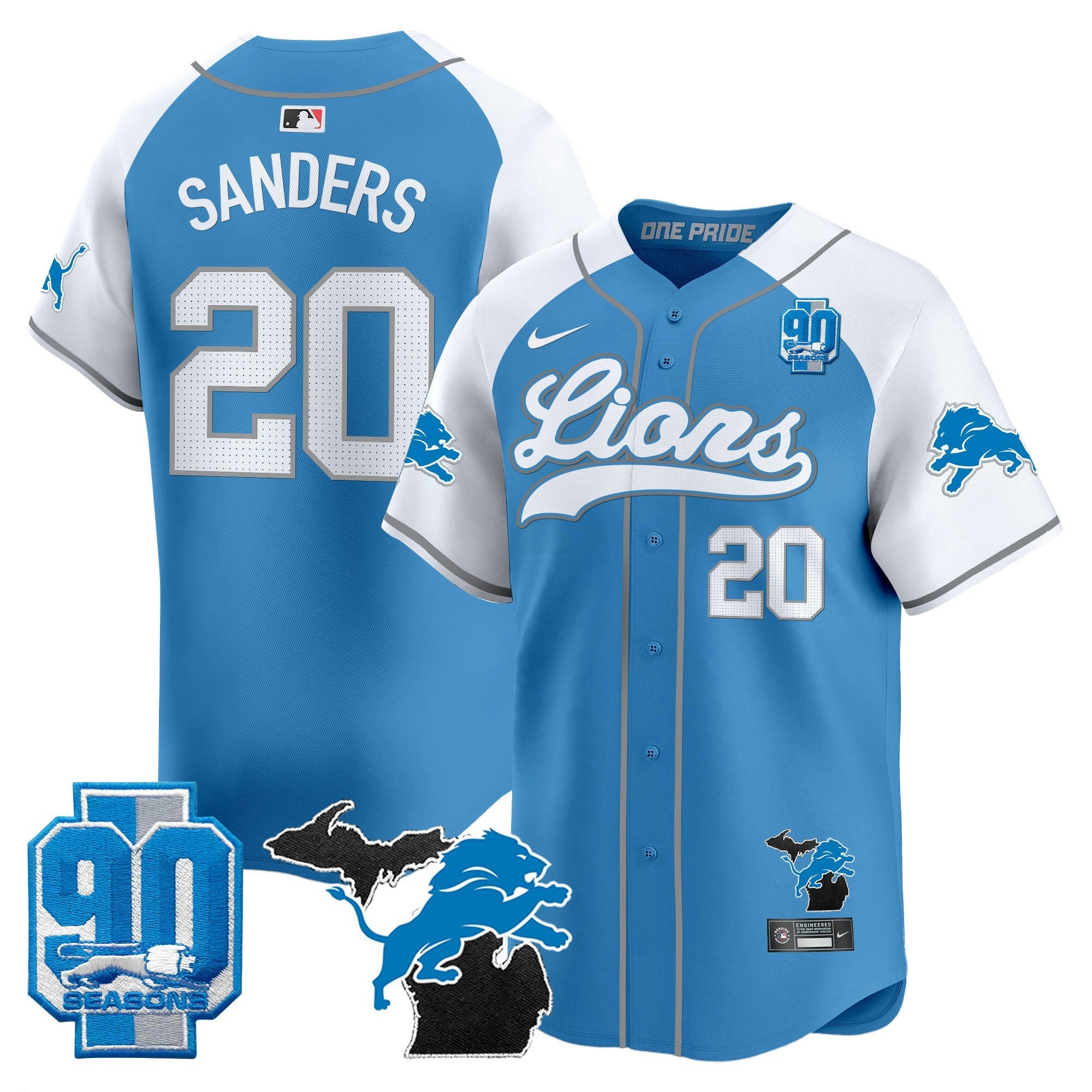 Camisa NFL Men’s Detroit 2024 Michigan & 90th Season Patch Jersey