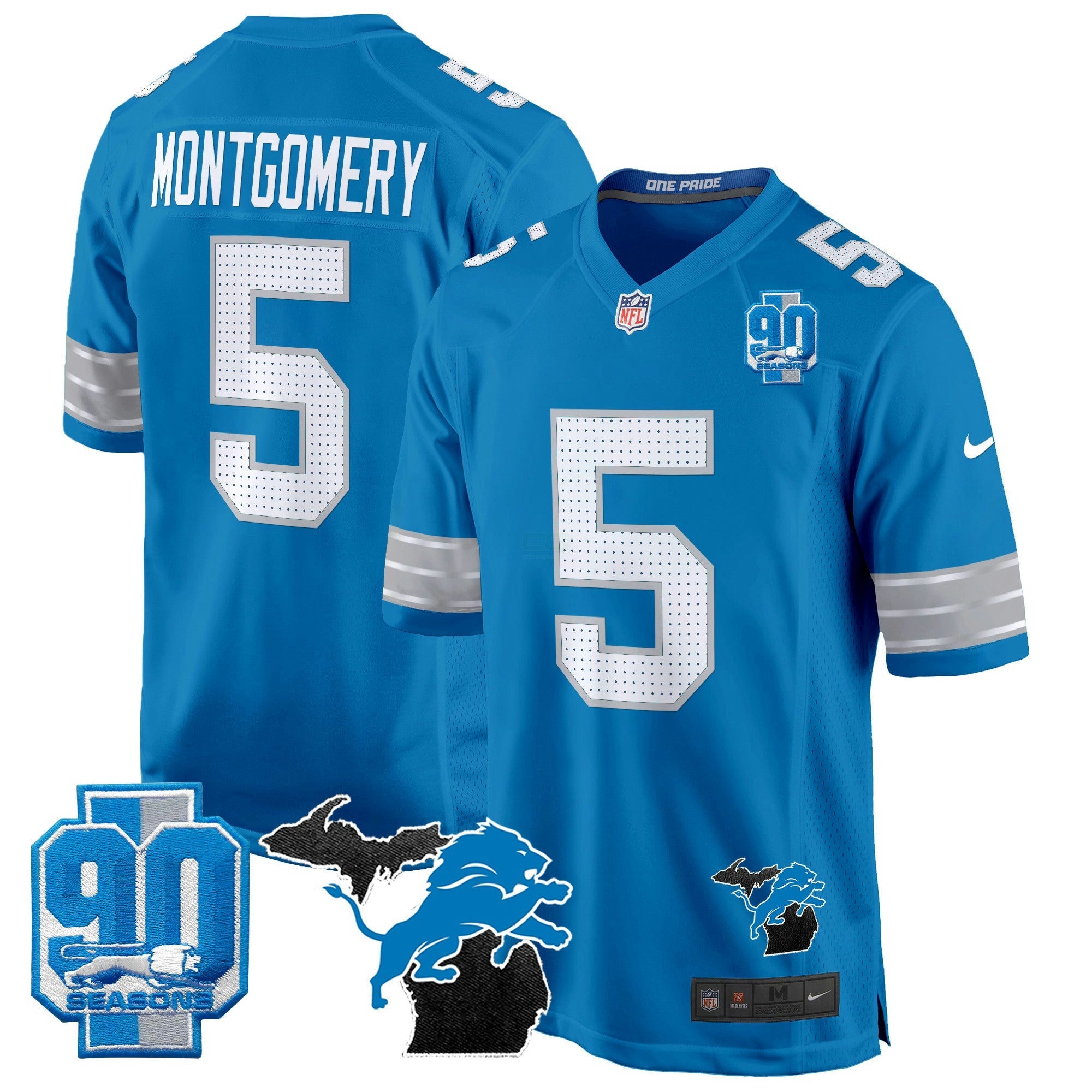 Camisa NFL Men’s Detroit 2024 Michigan & 90th Year Patch Game Jersey