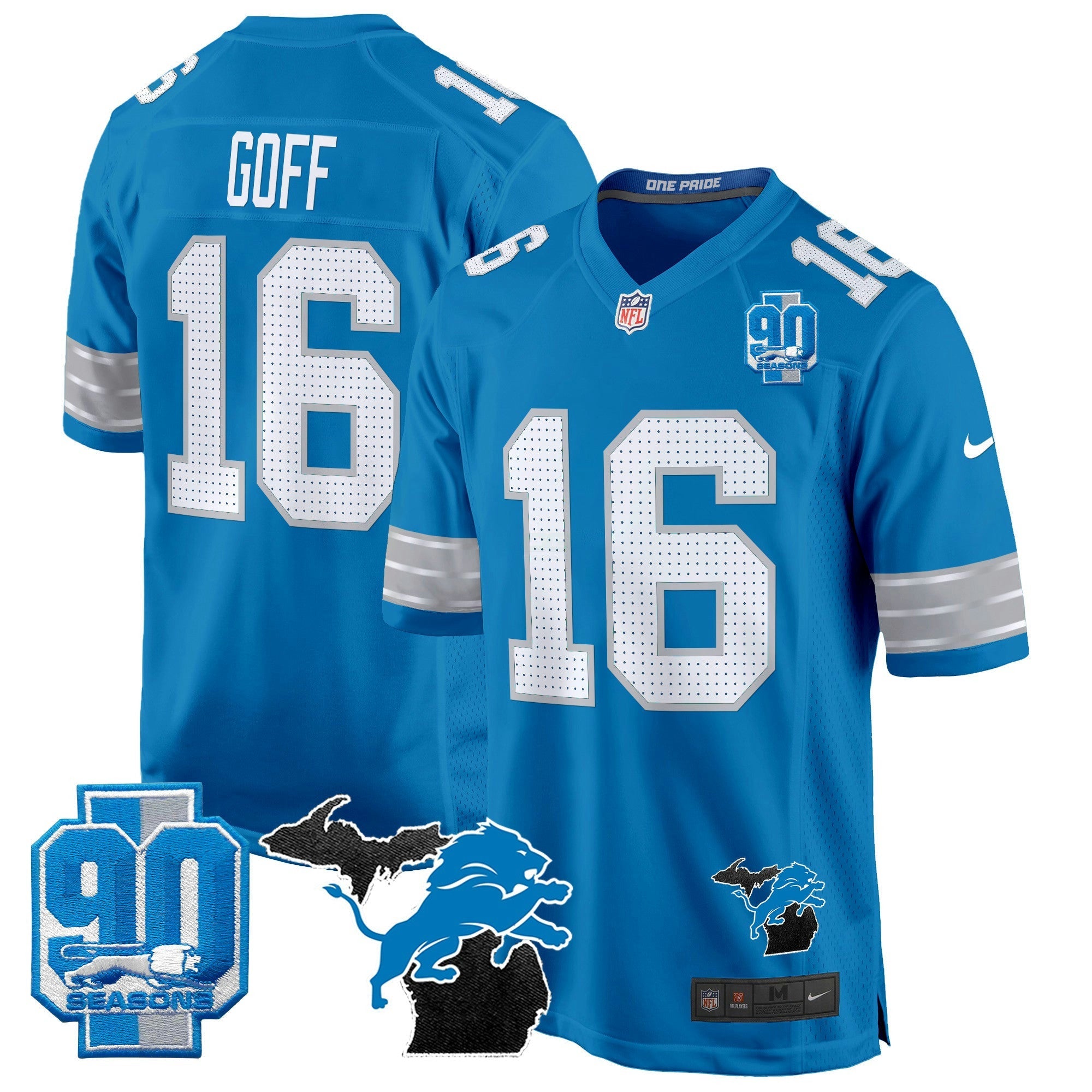 Camisa NFL Men’s Detroit 2024 Michigan & 90th Year Patch Game Jersey