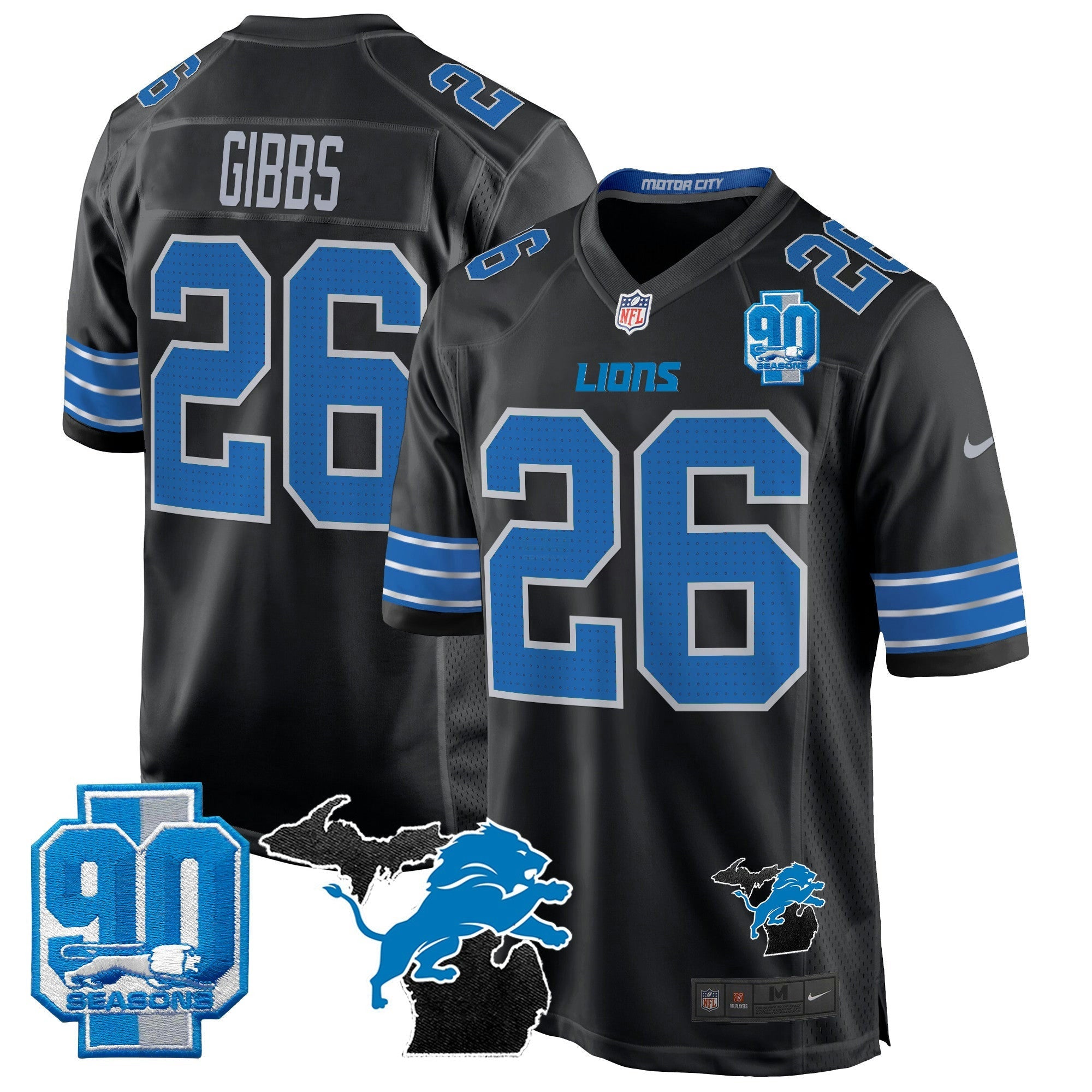 Camisa NFL Men’s Detroit 2024 Michigan & 90th Year Patch Game Jersey